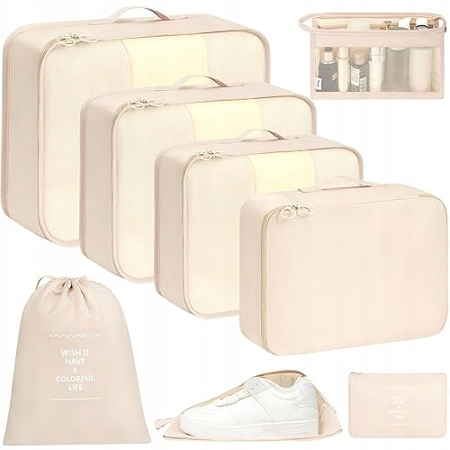 TRAVEL ORGANIZERS SET OF 8 PARTS NYLON BAGS FOR PACKING SUITCASE Color gray