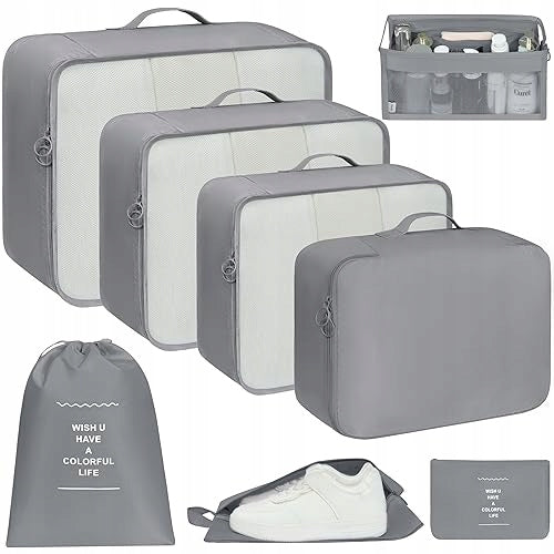 TRAVEL ORGANIZERS SET OF 8 PARTS NYLON BAGS FOR PACKING SUITCASE