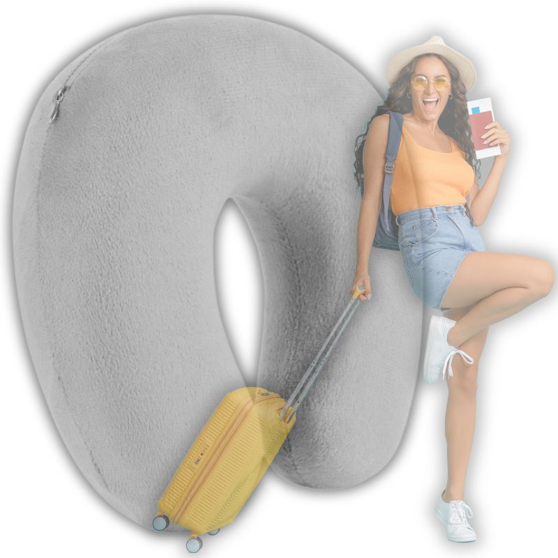 TRAVEL PILLOW CROISSANT NECK FOR AIRPLANE HEADREST MEMORY FOAM FOA