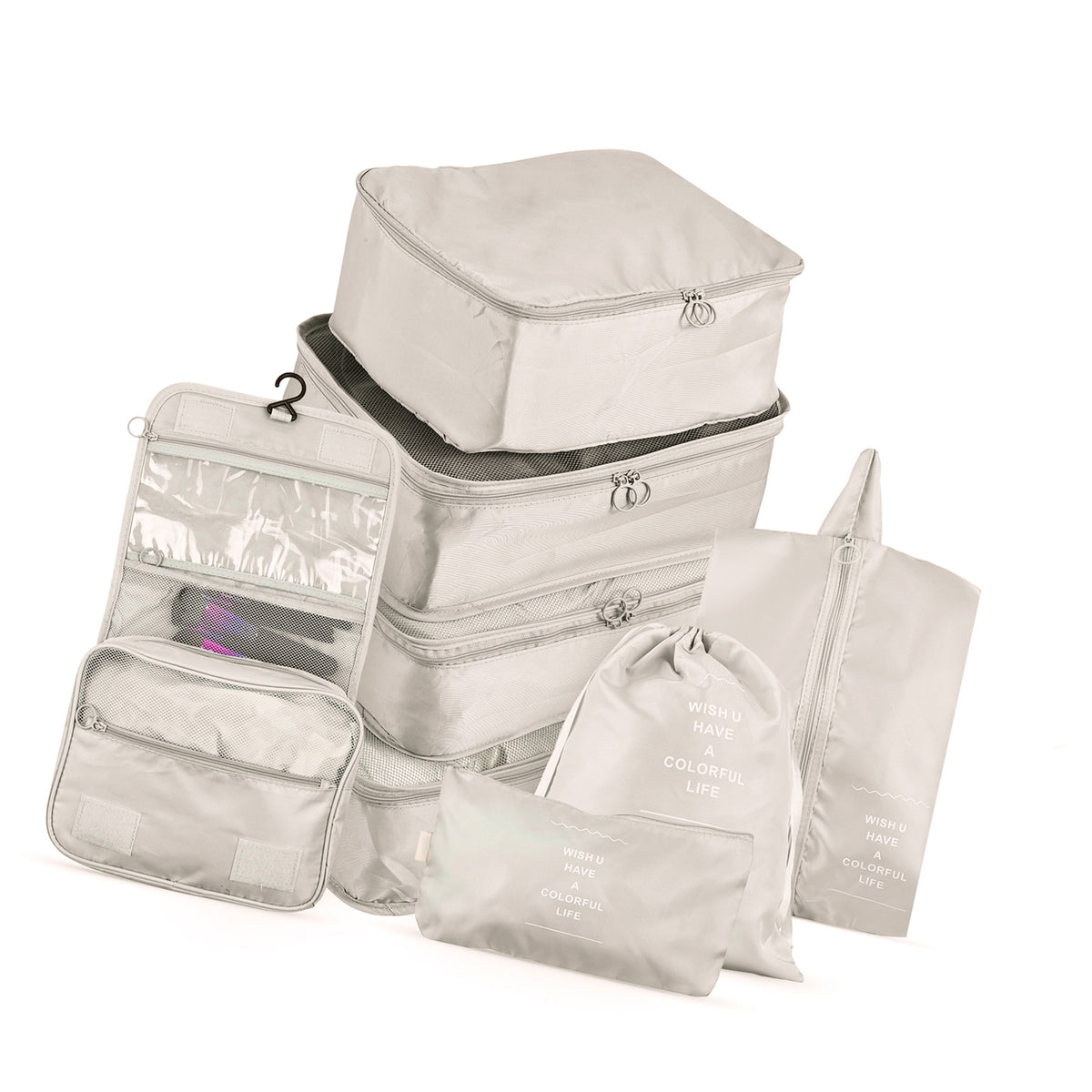 TRAVEL SET SUITCASE ORGANIZERS FOR LUGGAGE AND CLOTHING CLASSIFICATION 8PCS Color transparent