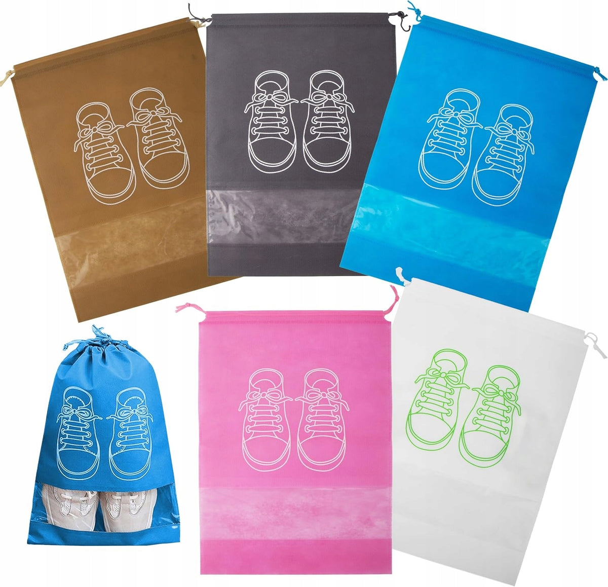 TRAVEL SHOE BAGS 10 PCS WITH DRAWSTRING SUITCASE ORGANIZER 32x44 cm