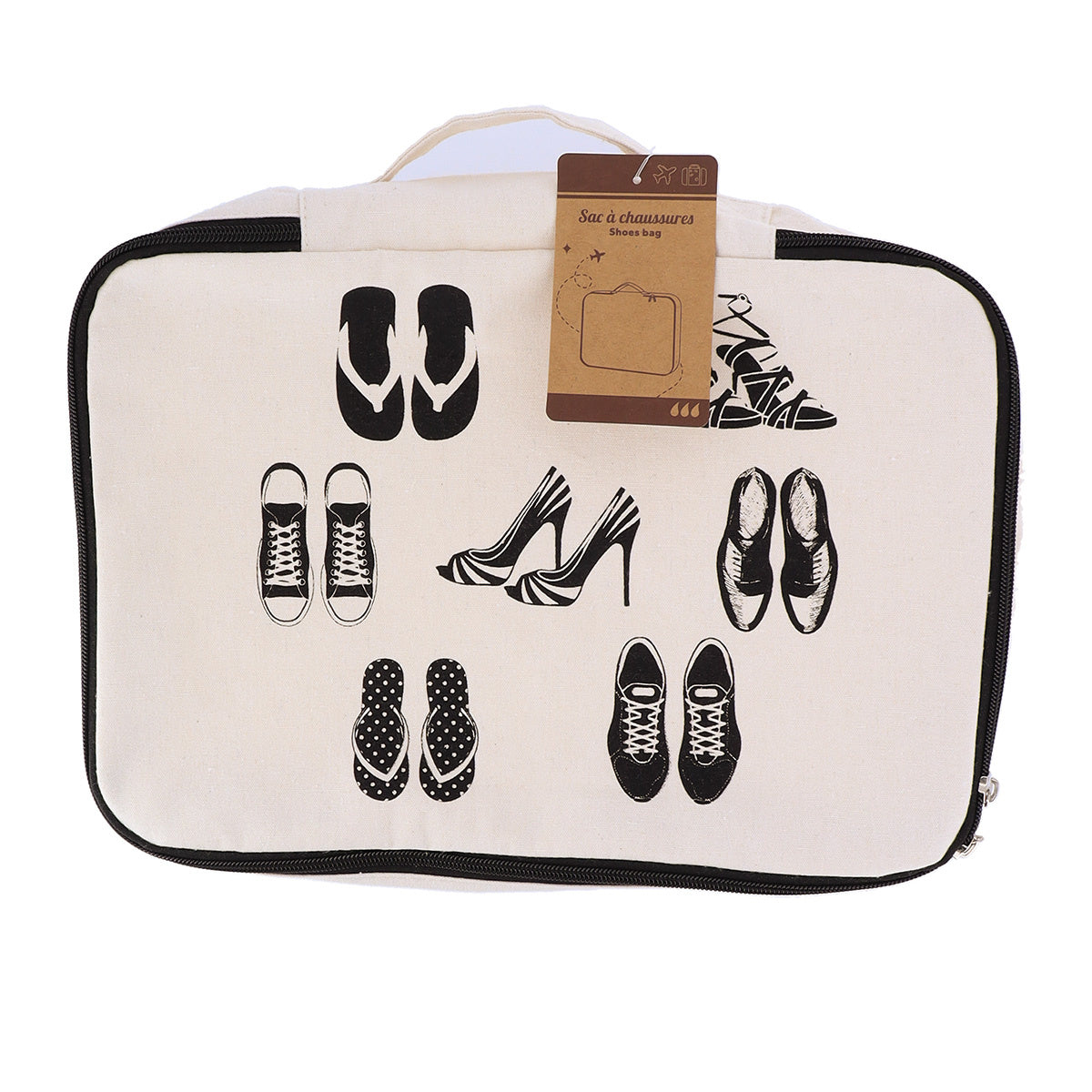 TRAVEL SHOE ORGANIZER WITH ZIPPER BEIGE WITH HANDLE Packaging status original