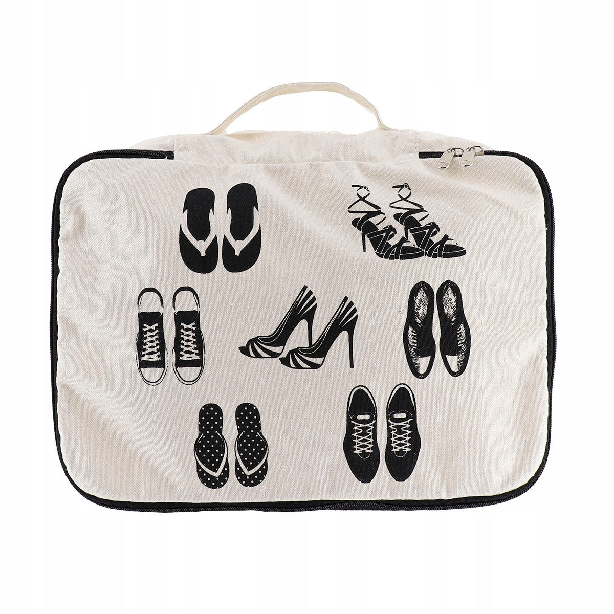 TRAVEL SHOE ORGANIZER WITH ZIPPER BEIGE WITH HANDLE