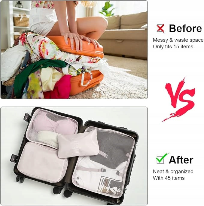 TRAVEL SUITCASE ORGANIZERS 8-PIECE LUGGAGE CUBE SET Packaging status original