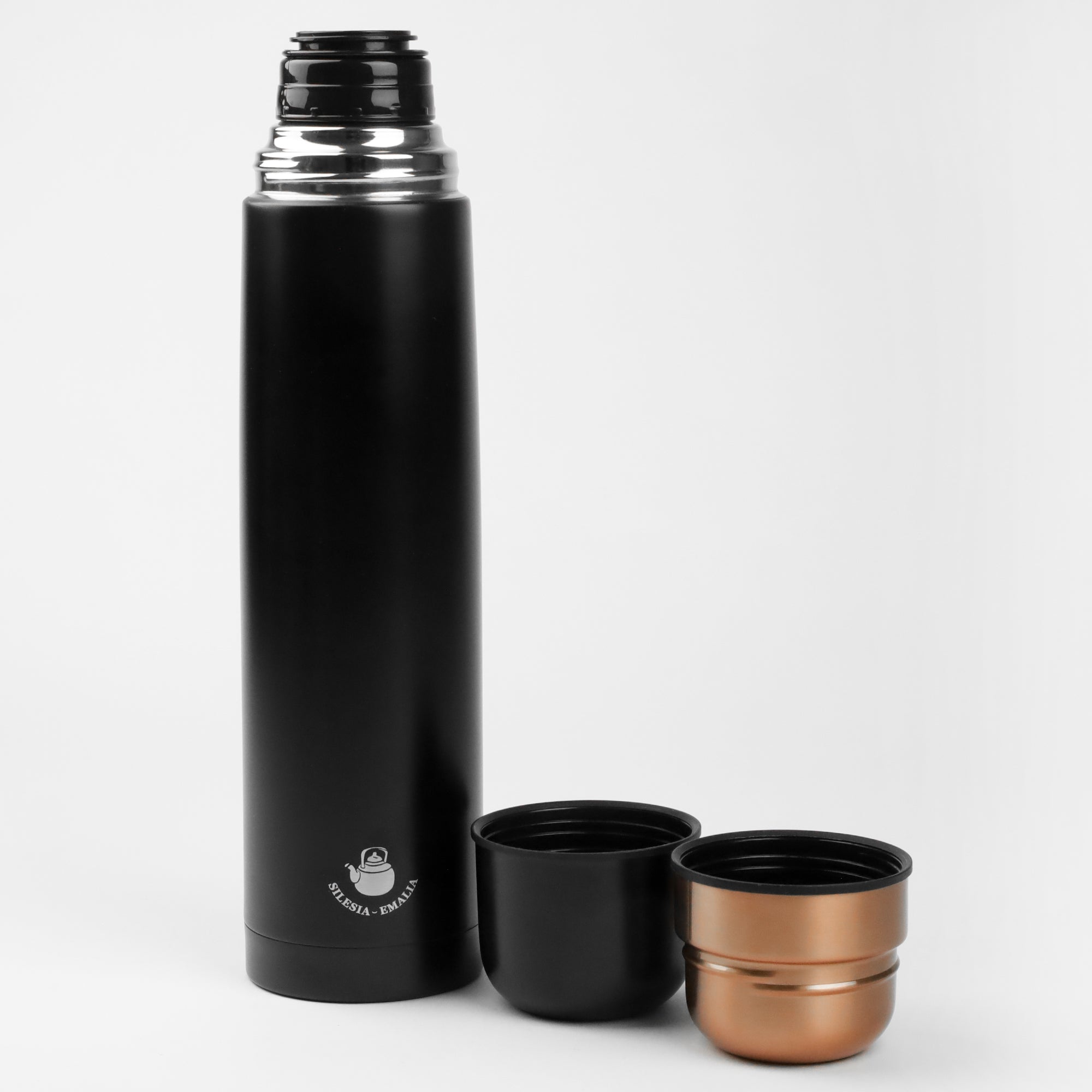 TRAVEL THERMOS STAINLESS STEEL SEALED STEEL 1000ML 2 CUPS Brand Silesia Emalia