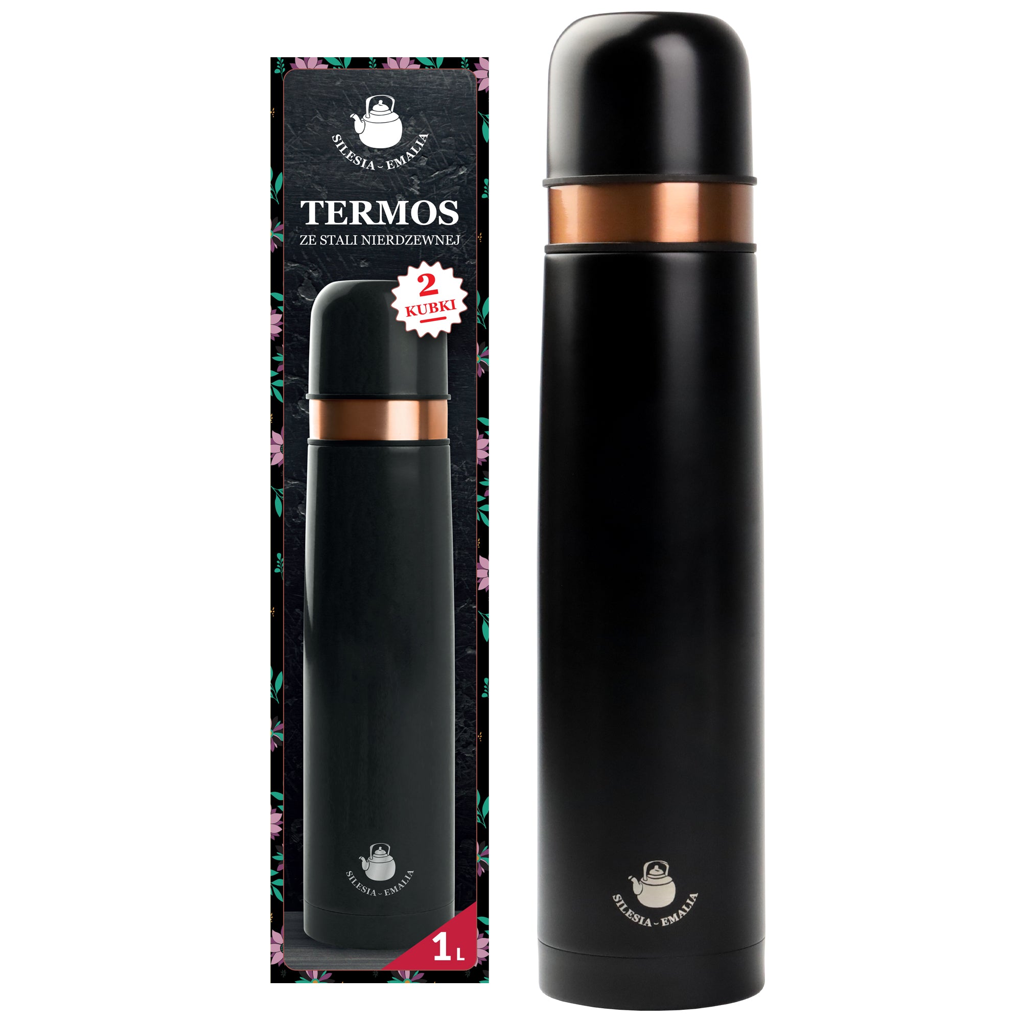 TRAVEL THERMOS STAINLESS STEEL SEALED STEEL 1000ML 2 CUPS