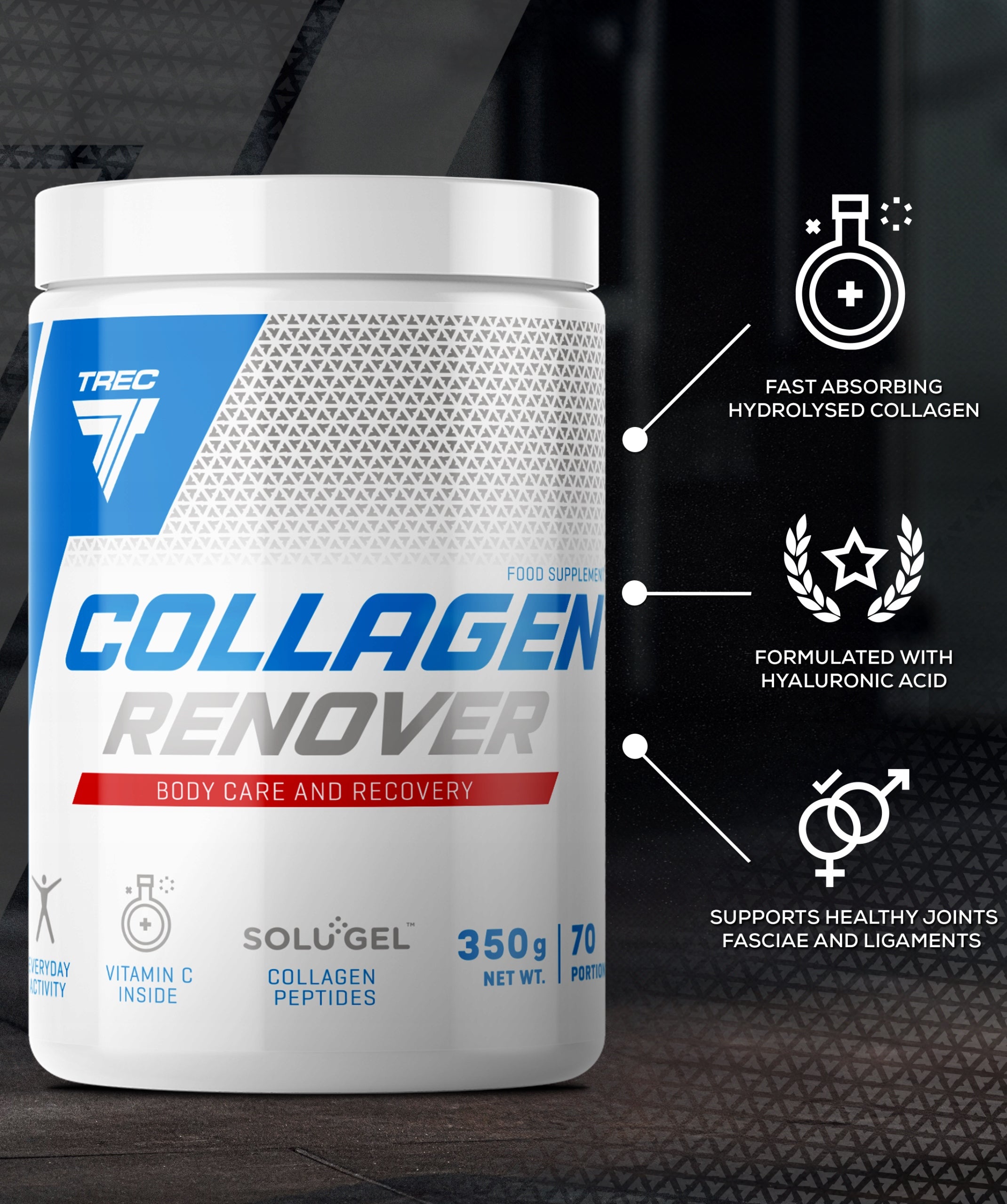 TREC COLLAGEN RENOVER 350 G COLLAGEN powder FOR JOINTS BONES SKIN NOURISHES Manufacturer code collagen dla osób aktywnie fizycznie Vit. C