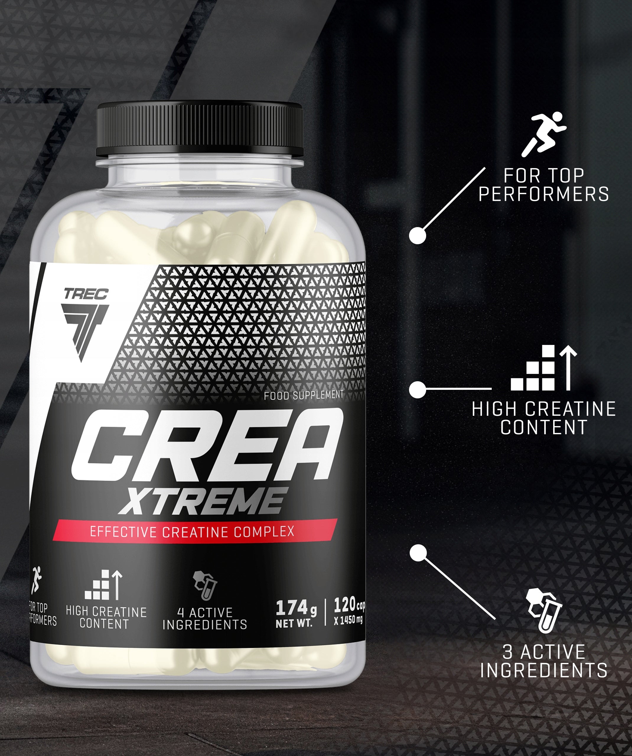 TREC CREA XTREME EFFECTIVE CREATINE COMPLEX MONOHYDRAT |120 kaps. Expiration date at least six months from the date of purchase