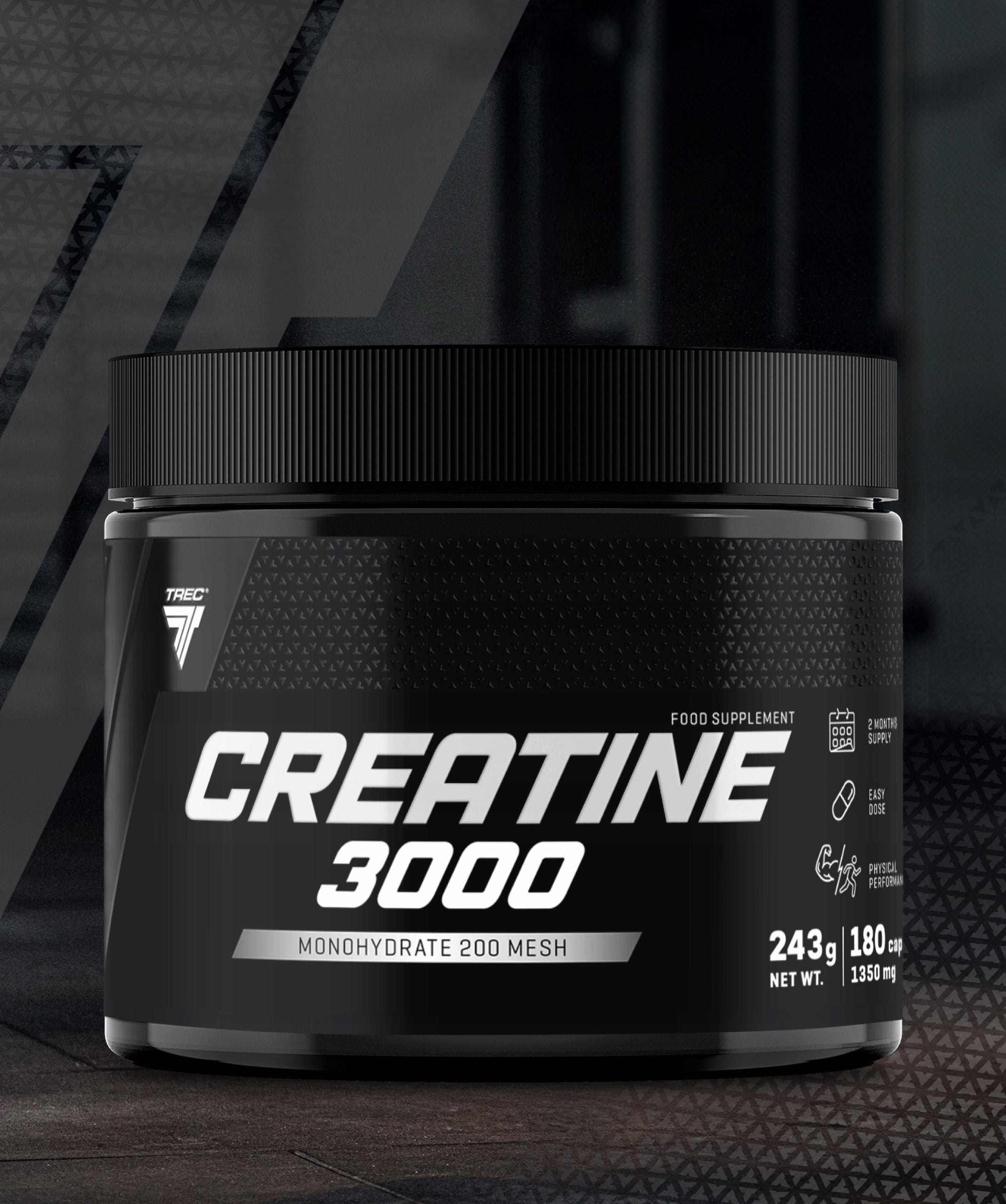 TREC CREATINE 3000 MONOHYDRATE 200 MESH Creatine Monohydrate|180 capsules Packaging status original