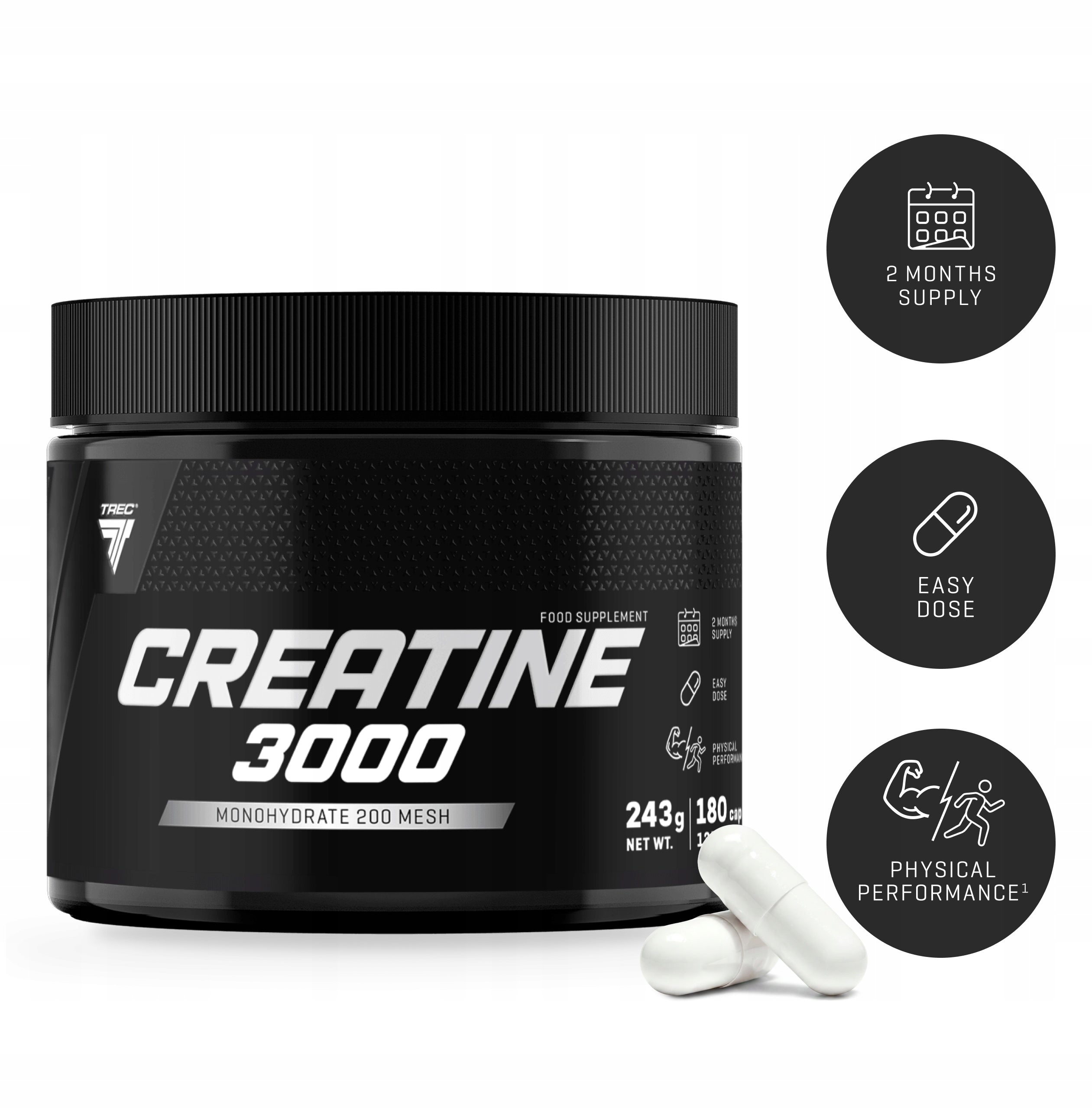 TREC CREATINE 3000 MONOHYDRATE 200 MESH Creatine Monohydrate|180 capsules