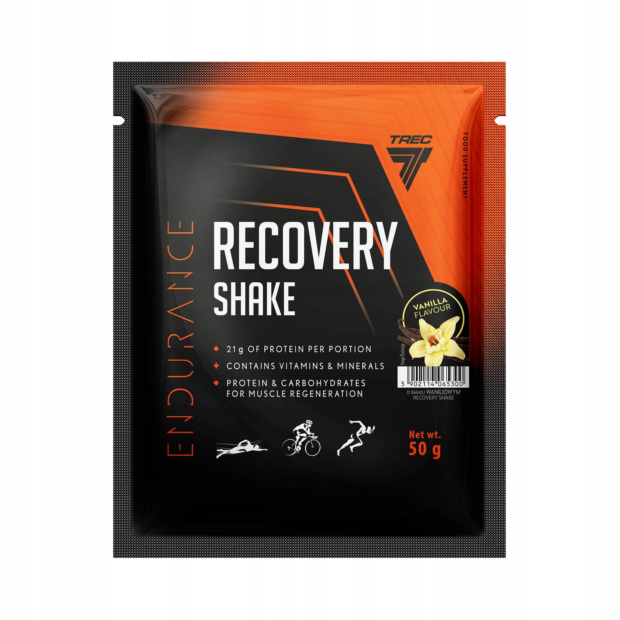 TREC ENDURANCE RECOVERY SHAKE VANILLA 50g GAINER Protein for Mase Sculpture