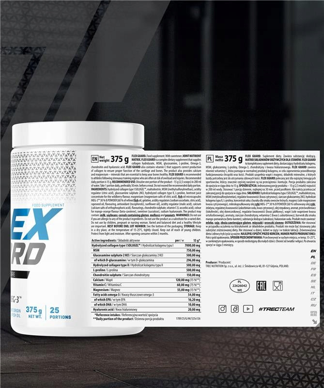 TREC FLEX GUARD COLLAGEN 375G HEALTHY BONES JOINTS COLLAGEN OMEGA DHA EPA Manufacturer code kolagen dla osób aktywnie fizycznie, biegaczy