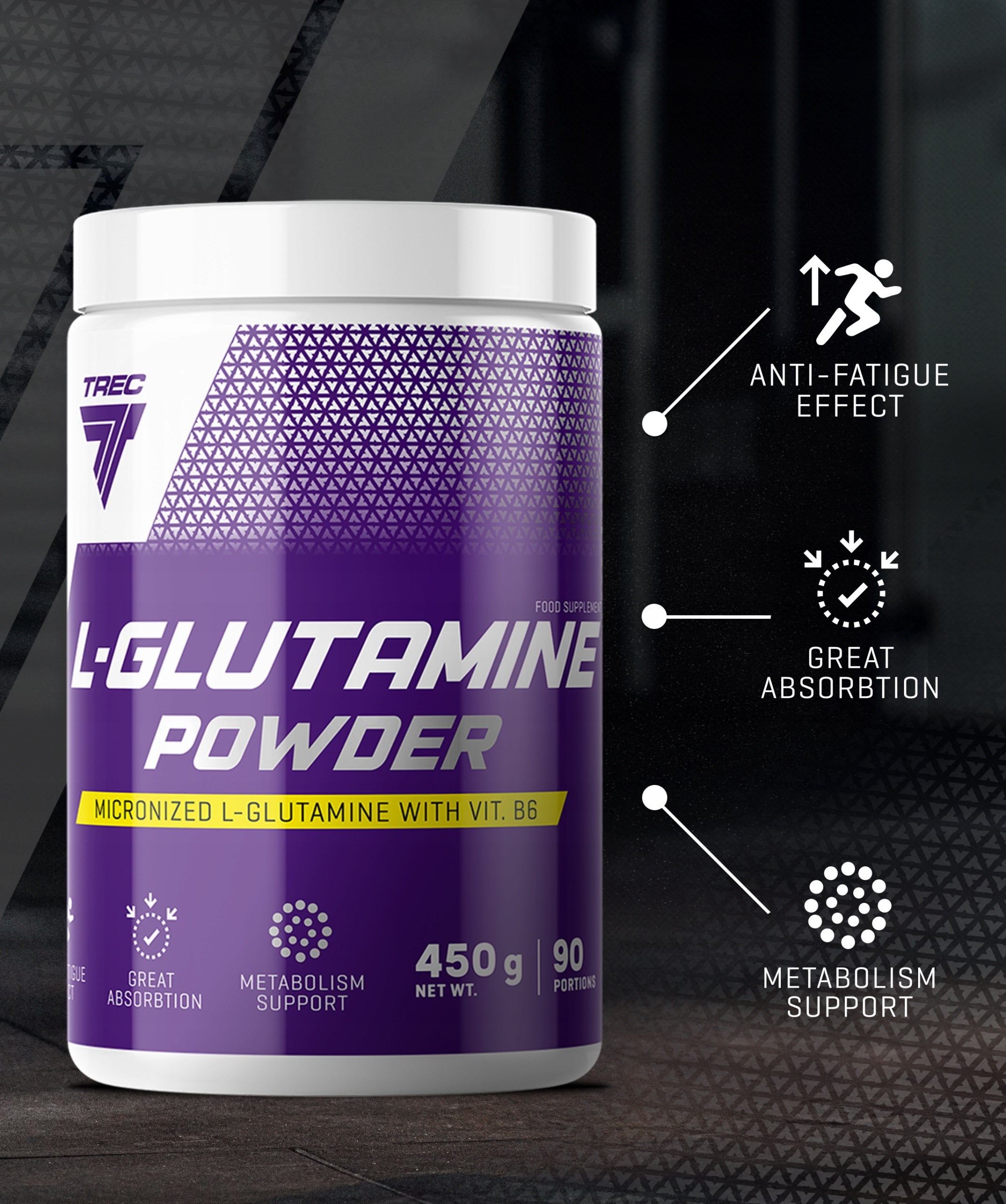 TREC L-Glutamine Powder VITAMIN B6 FATIGUE FERTILIZATION REGENERATION|450 g Expiration date at least six months from the date of purchase