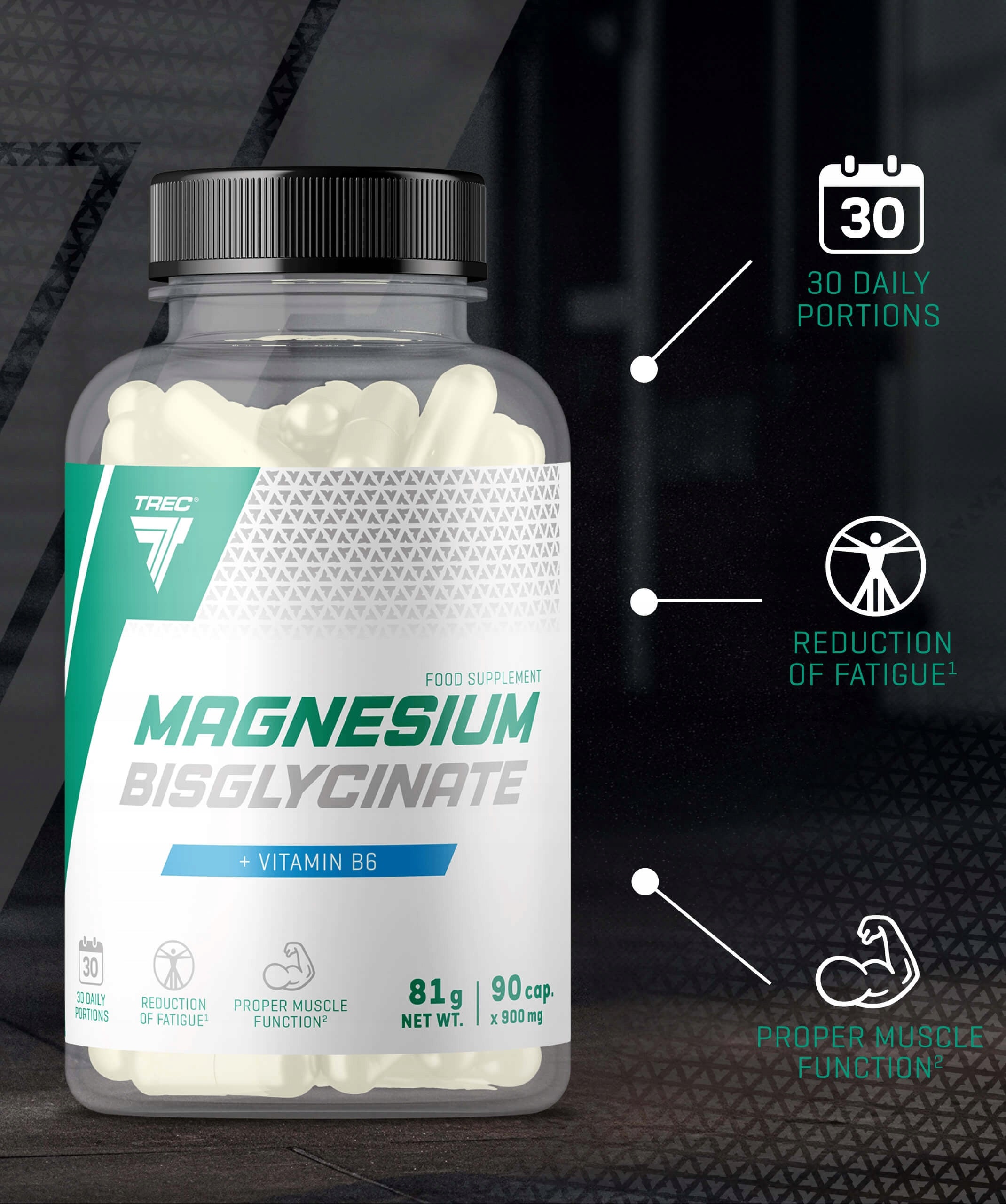 TREC MAGNESIUM BISGLYCINATE DI GLYCINATE Magnesium Vitamin B6 |90 kaps. Manufacturer code Diglycynian magnezu + B6
