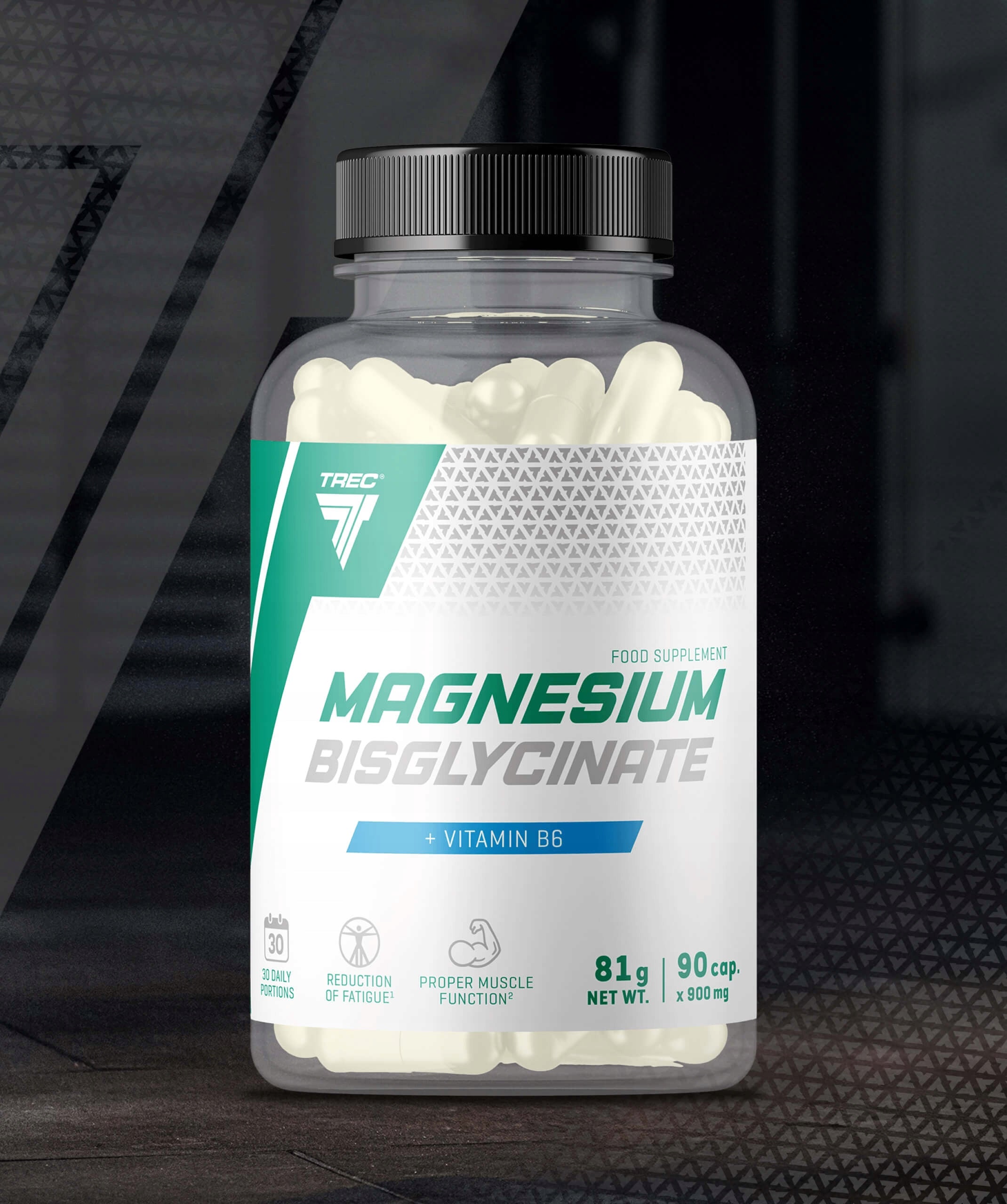 TREC MAGNESIUM BISGLYCINATE DI GLYCINATE Magnesium Vitamin B6 |90 kaps. Packaging status original