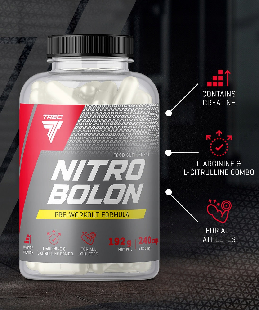 TREC NITROBOLON CITRULLINE CREATINE AAKG PRE-WORKOUT|240 capsules Expiration date at least 3 months from the date of purchase