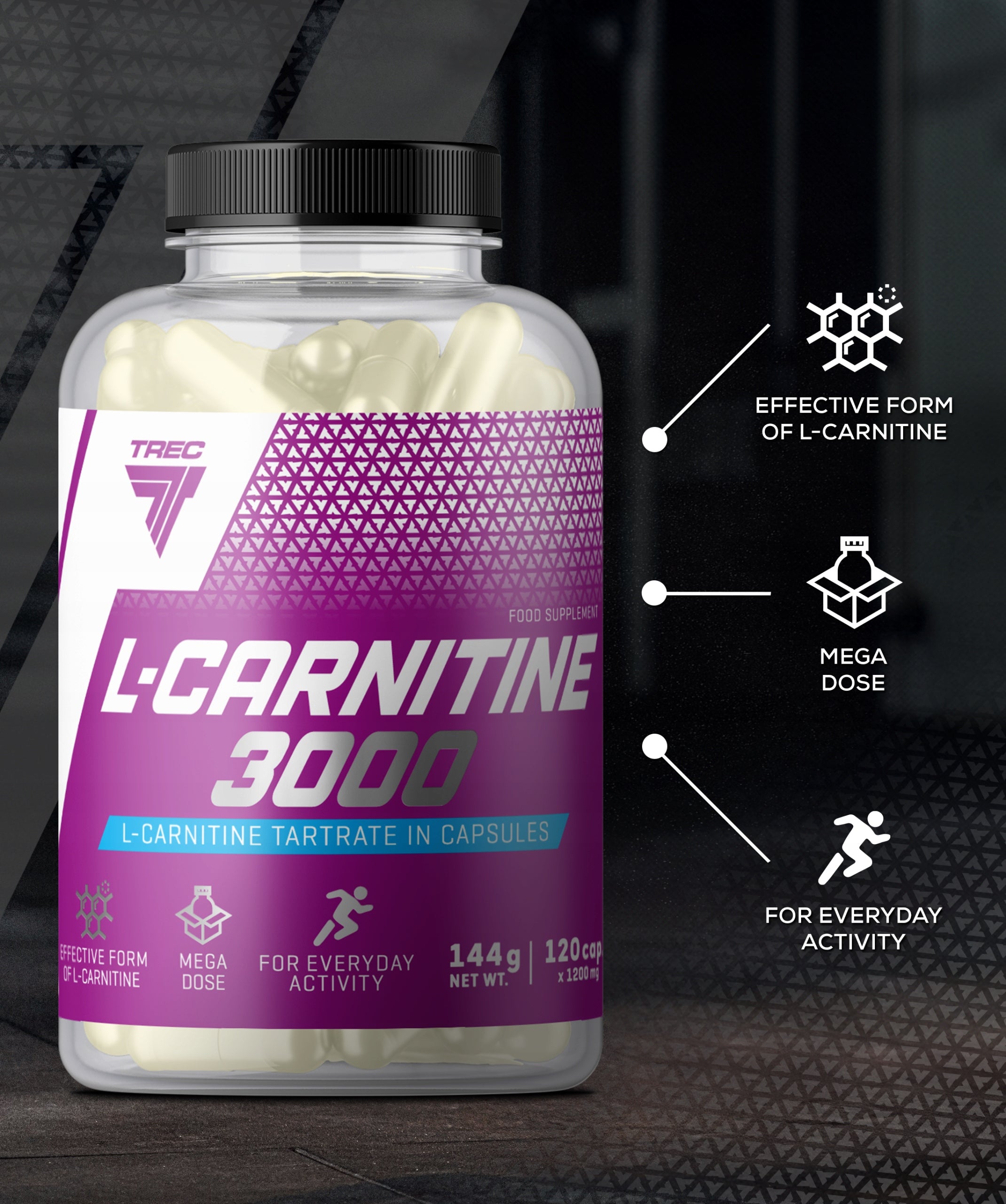 TREC NUTRITION L-CARNITINE 3000 120 CAPSULES FOR FAT REDUCTION Expiration date at least six months from the date of purchase