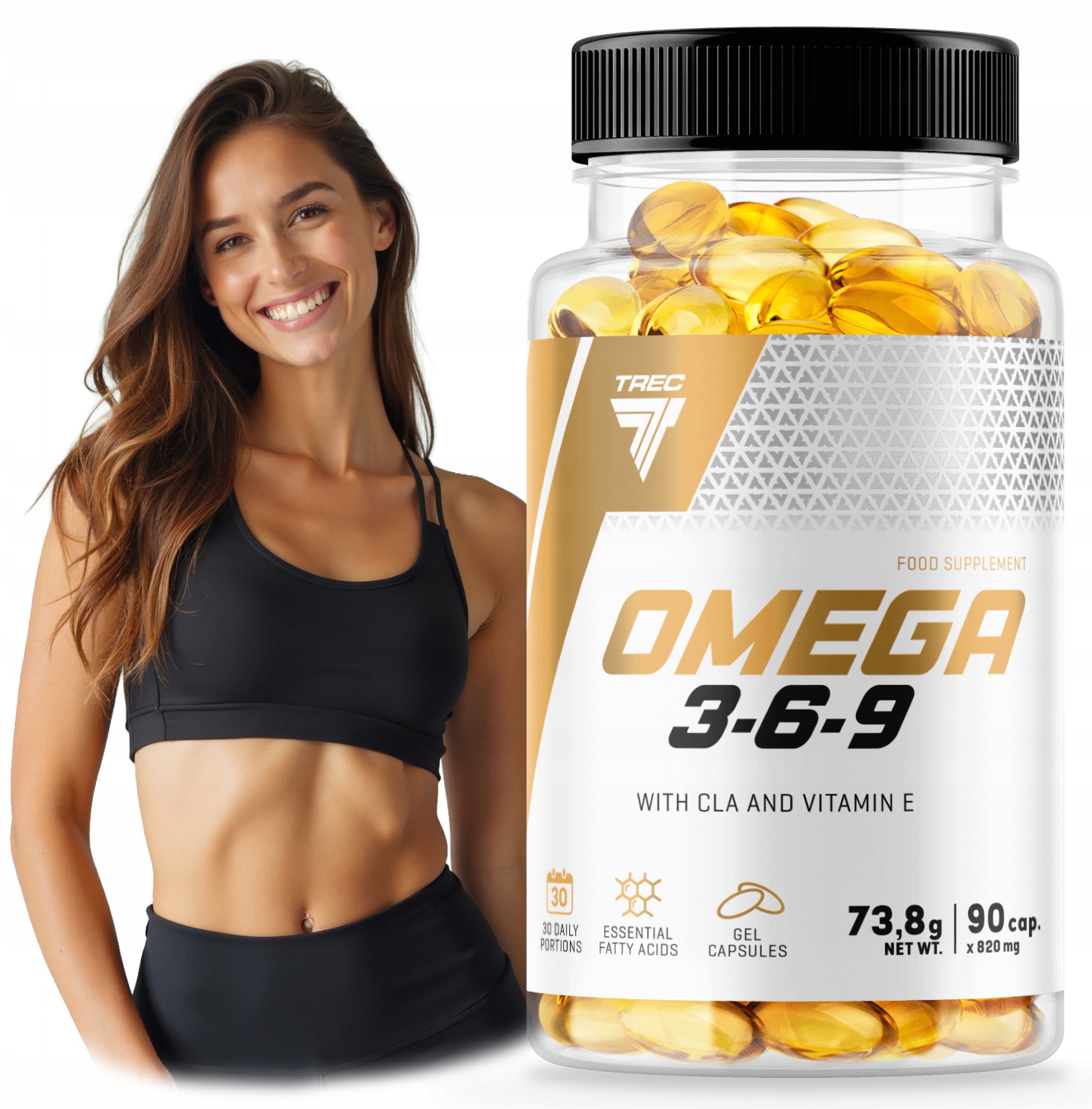 TREC OMEGA 3-6-9 90 ACIDS GLA ALA EPA DHA CLA VITAMIN E FISH OIL|90 kaps.