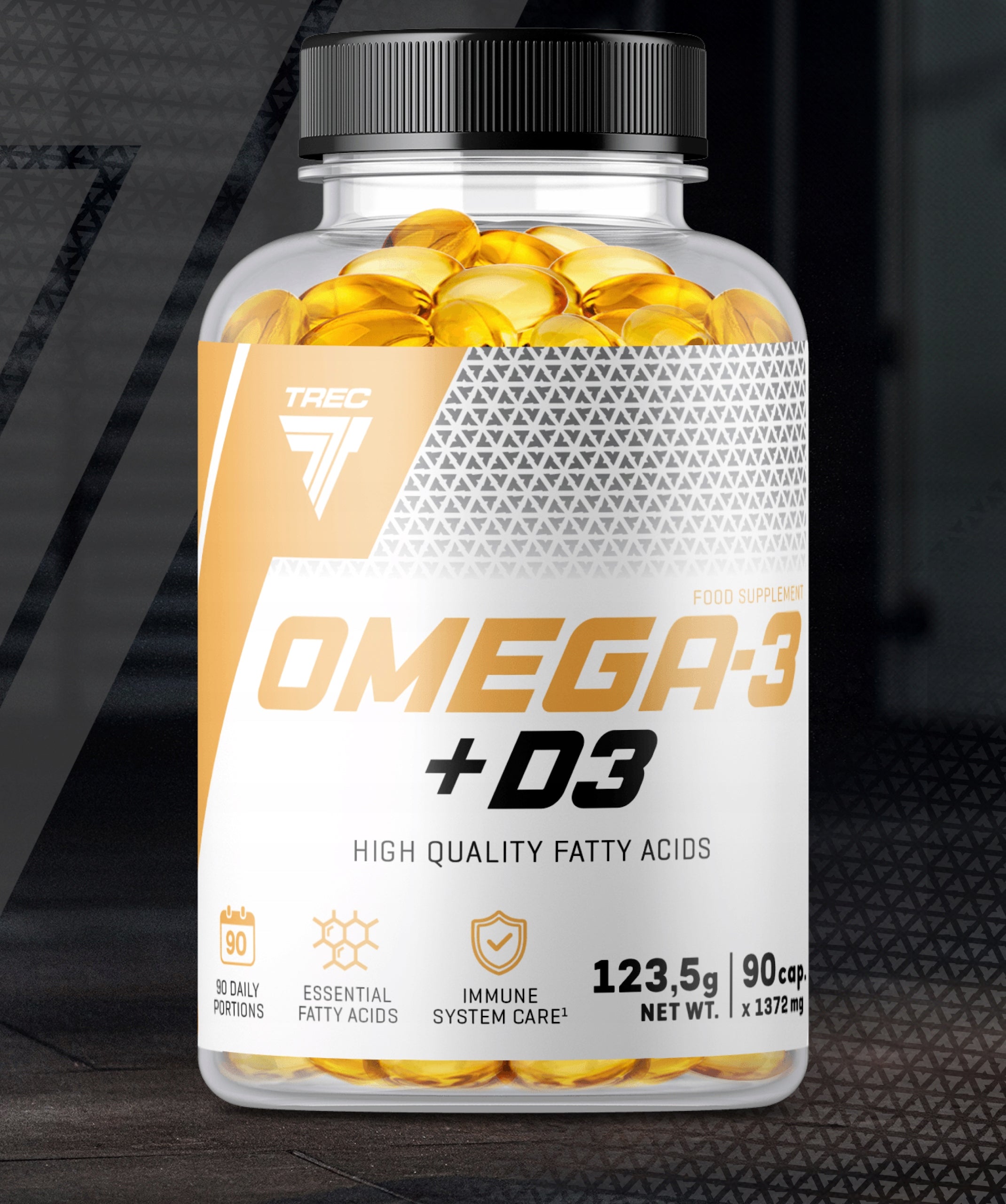 TREC OMEGA 3 + D3 Contains FATTY ACIDS EPA DHA WIT D FISH OIL|90 kaps. Manufacturer code wsparcie układ odpornościowy, mięśnie, serce
