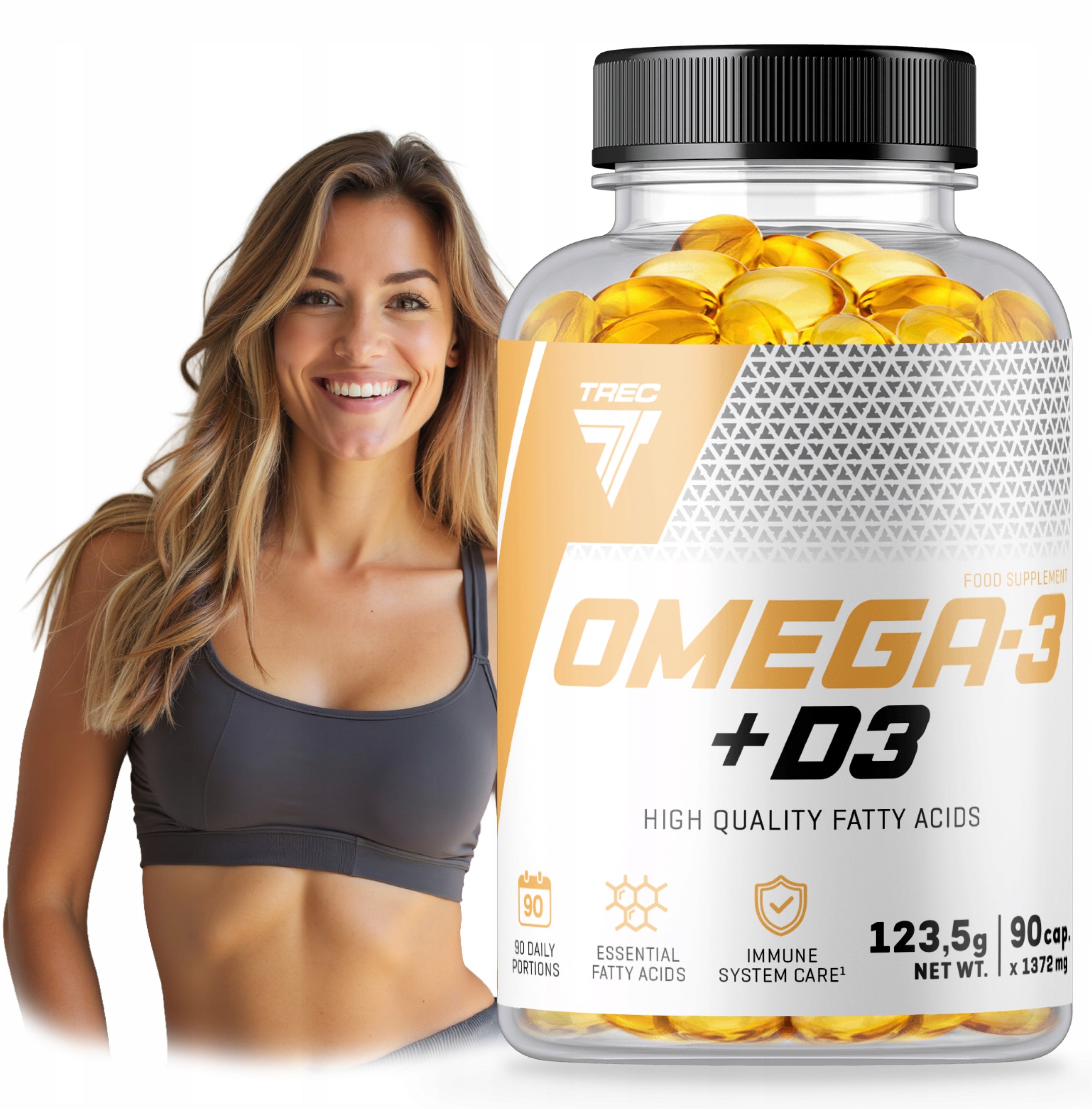 TREC OMEGA 3 + D3 Contains FATTY ACIDS EPA DHA WIT D FISH OIL|90 kaps.