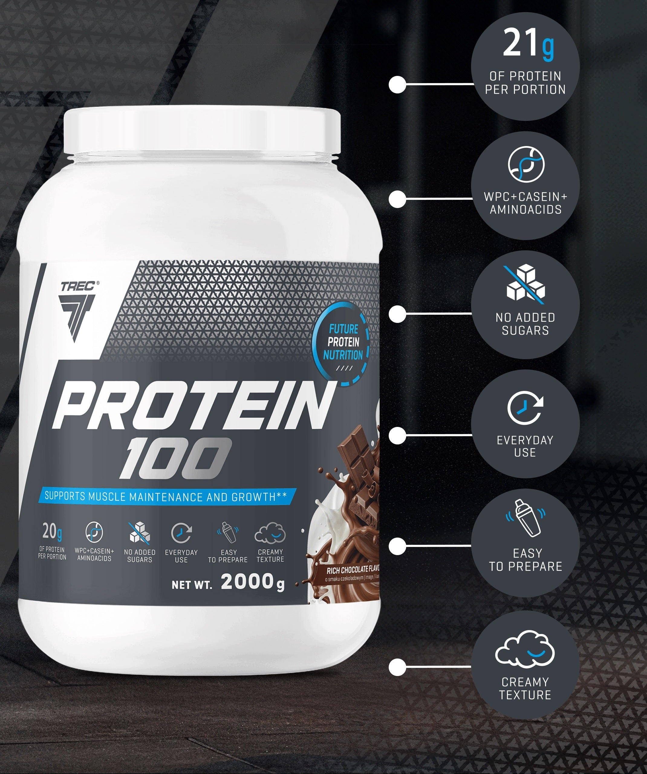 TREC PROTEIN 100 Protein Conditioner WPC Whey Protein Concentrate|2000 g Expiration date at least six months from the date of purchase