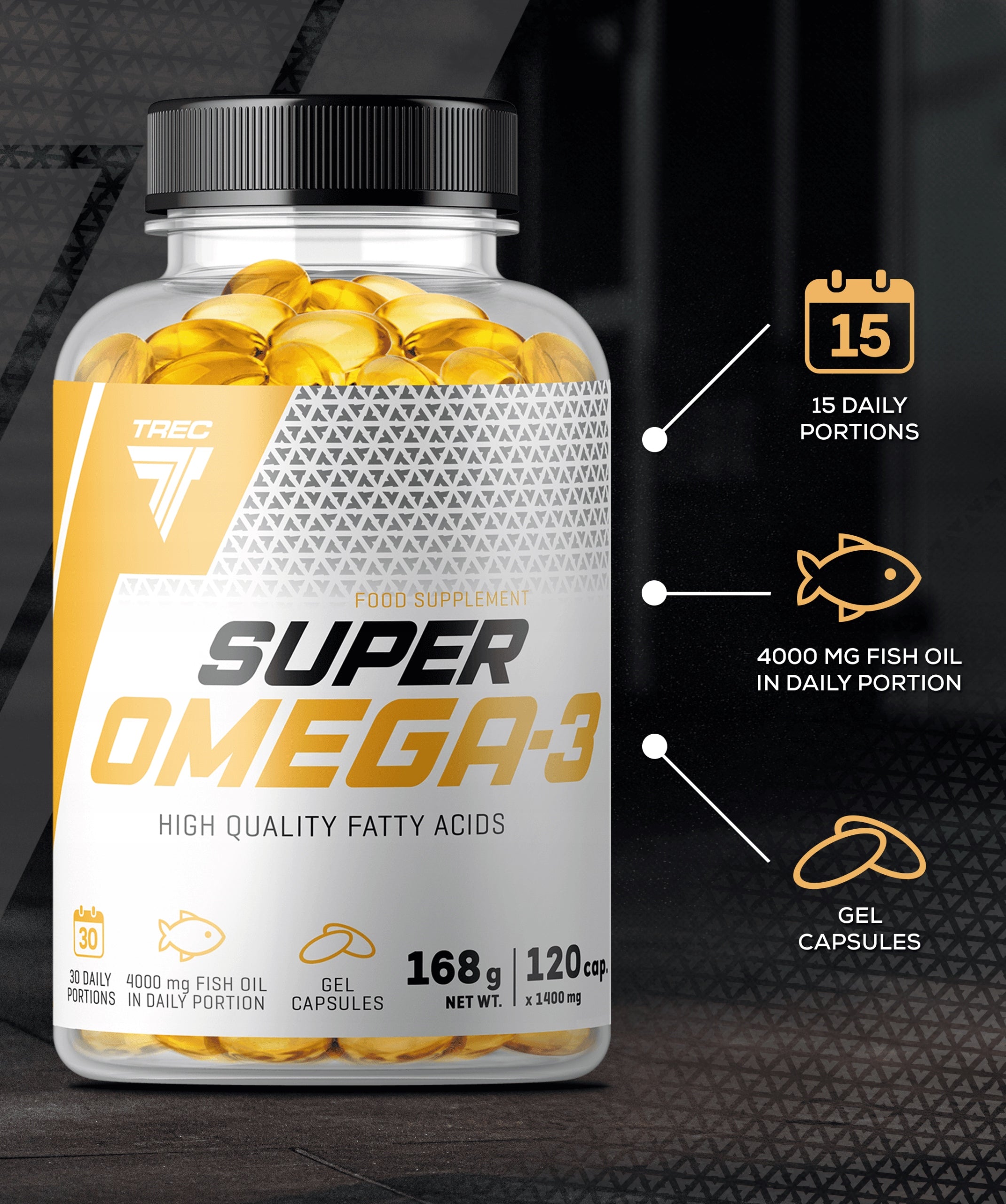 TREC SUPER OMEGA 3 HEALTHY FATS EPA DHA FISH OIL VITAMIN E|120 capsules Expiration date at least six months from the date of purchase