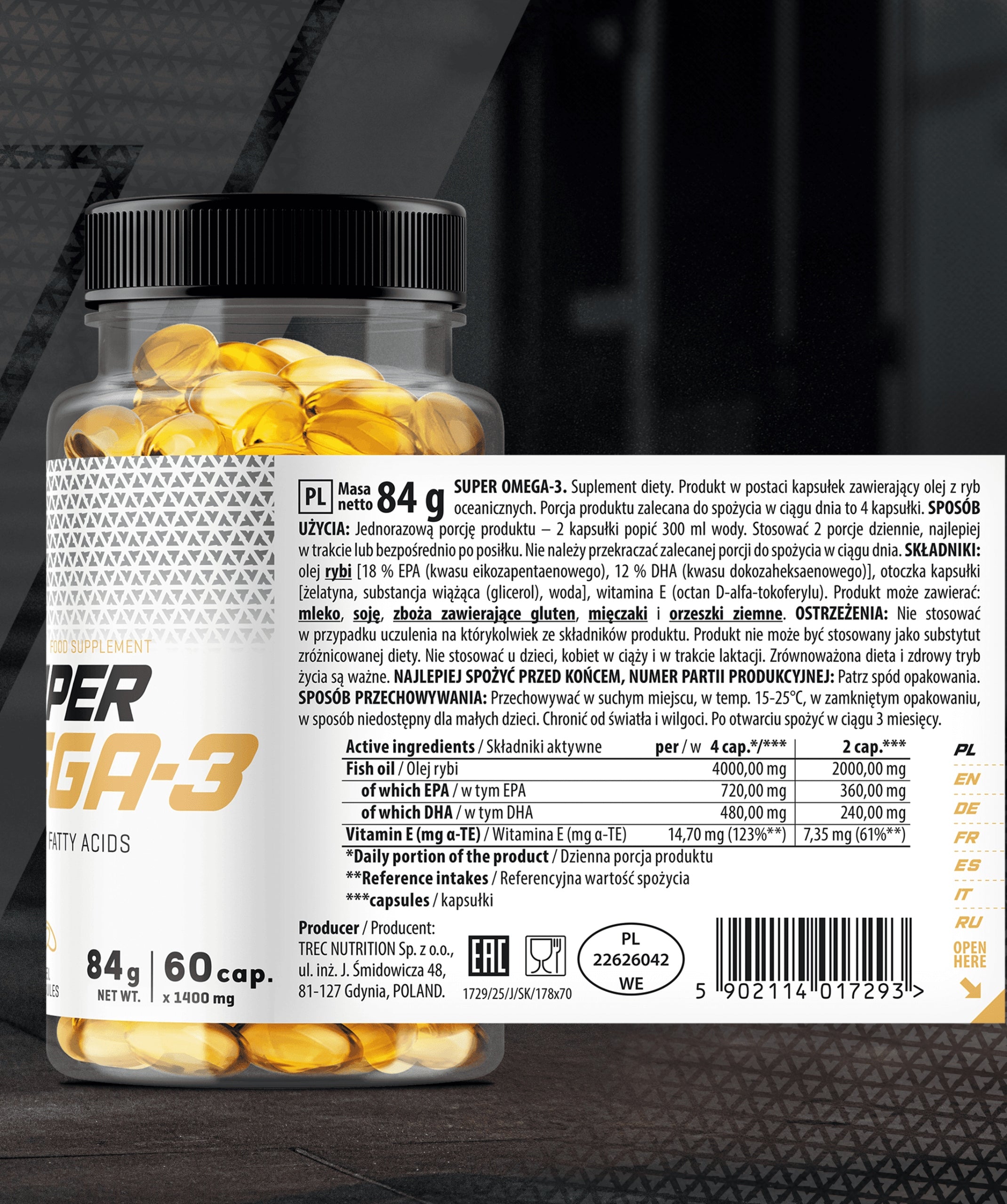 TREC VITALITY SUPER OMEGA 3 FATTY ACIDS EPA DHA VITAMIN.E |60 kaps. Brand Trec Nutrition