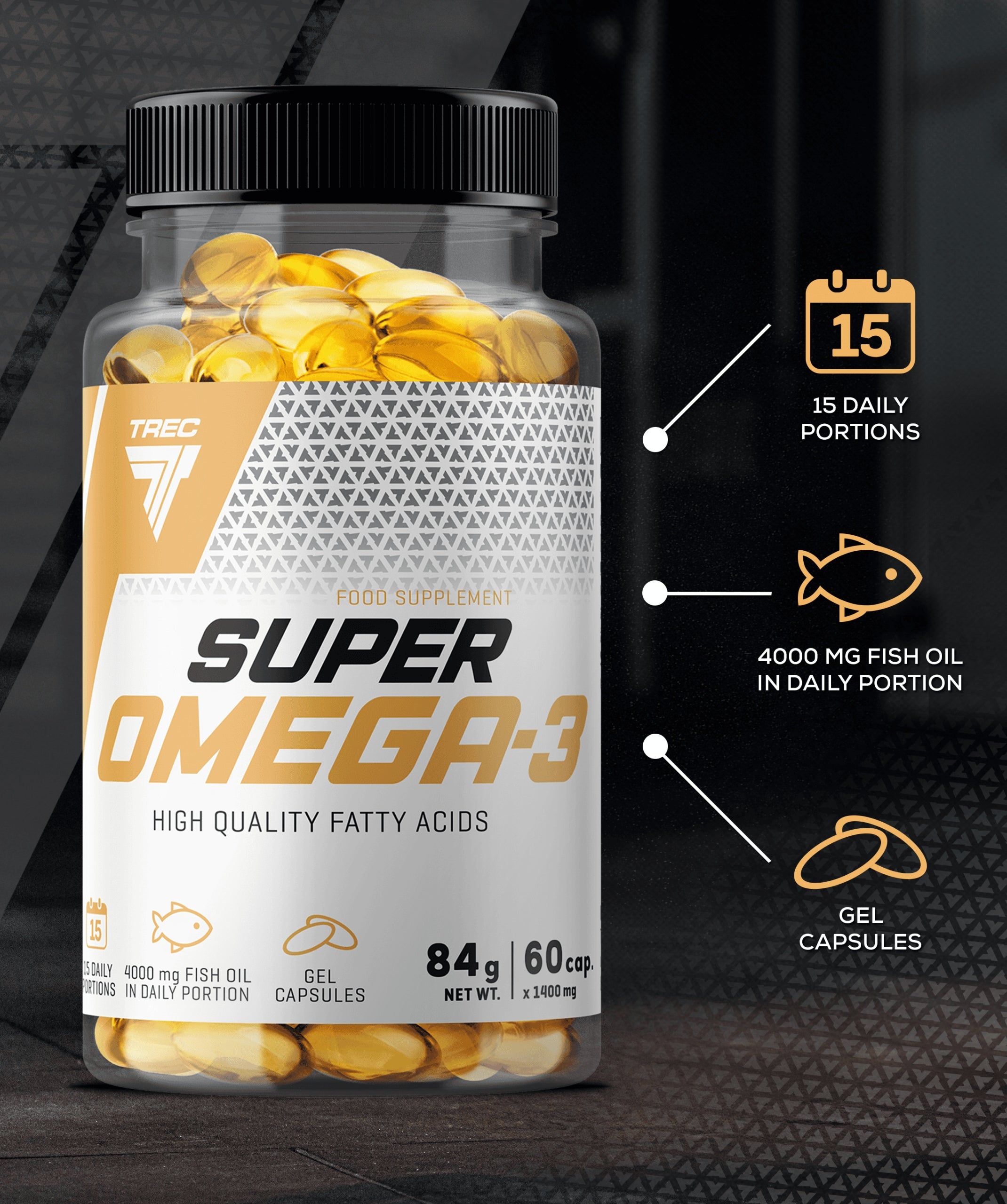TREC VITALITY SUPER OMEGA 3 FATTY ACIDS EPA DHA VITAMIN.E |60 kaps. Manufacturer code wsparcie odporności, wzroku, serca