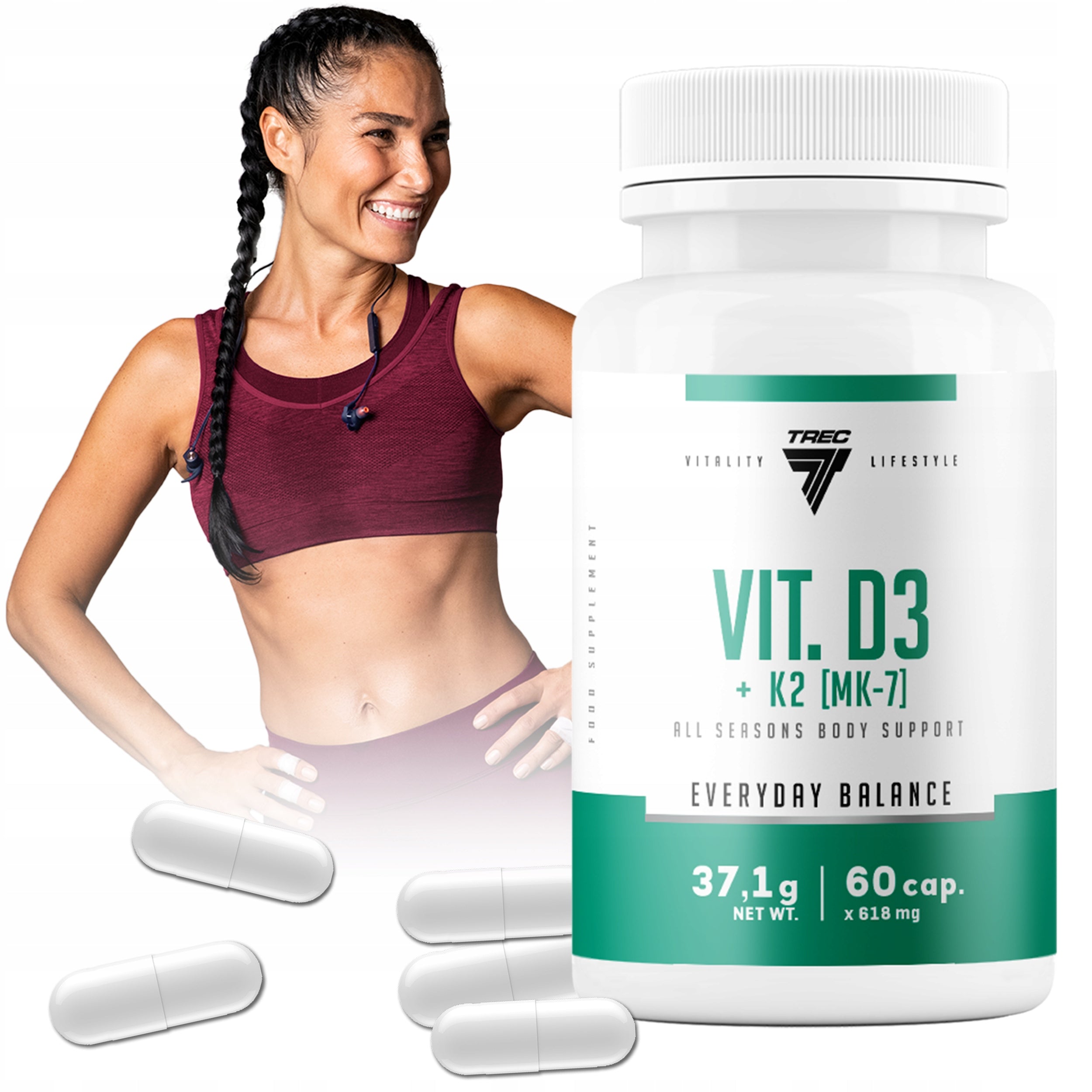 TREC Vit.D3 + K2 Mk-7 60caps K2MK7 Medical device no
