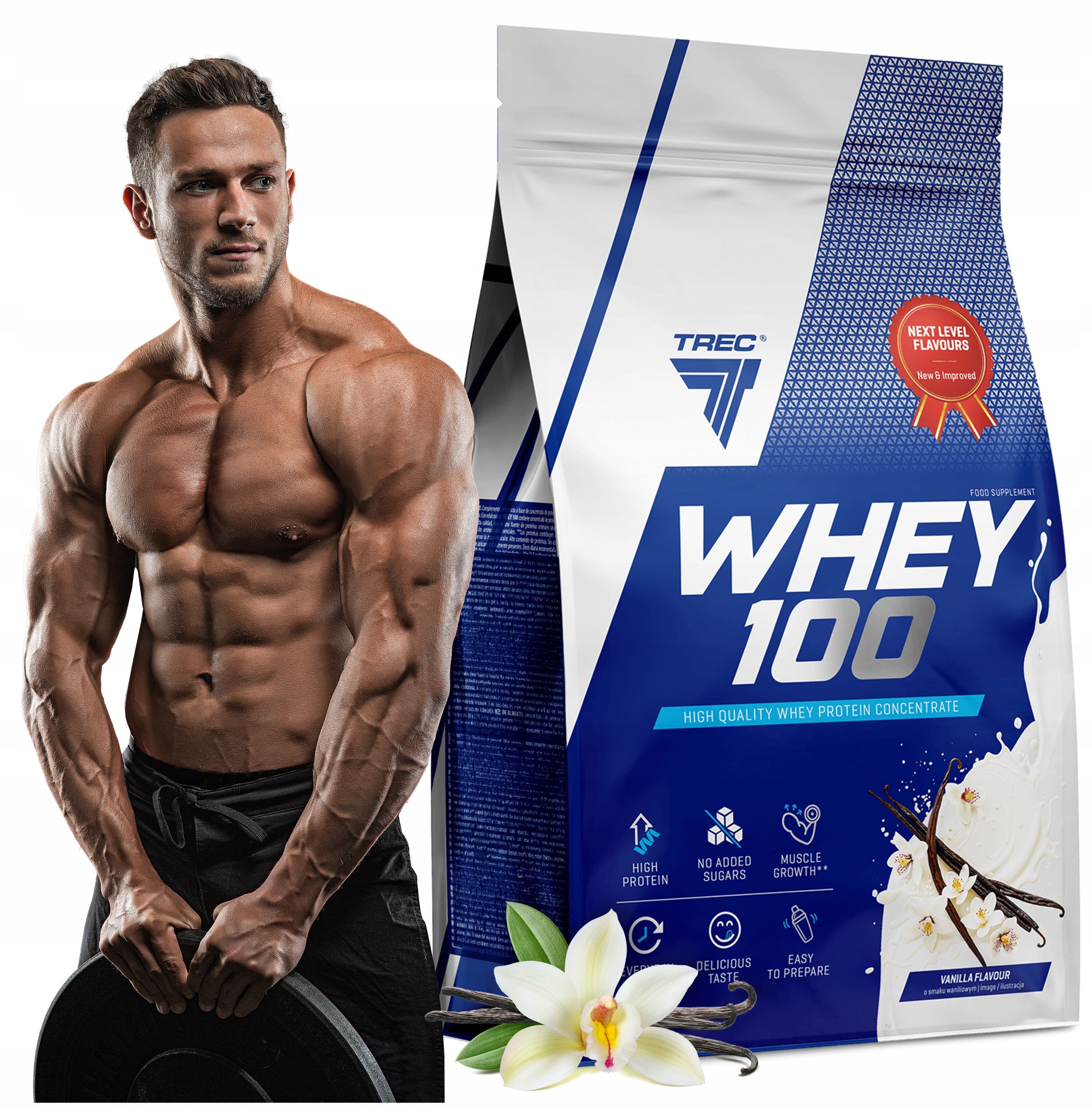 TREC WHEY 100 700g NUTRIENT PROTEIN FOR MASS WPC concentrate NO ADDES SUGARS