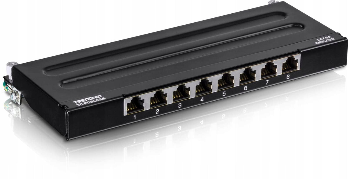 TRENDnet TC-P08C6AS 8-Port Cat6a Shielded Patch Panel, Black