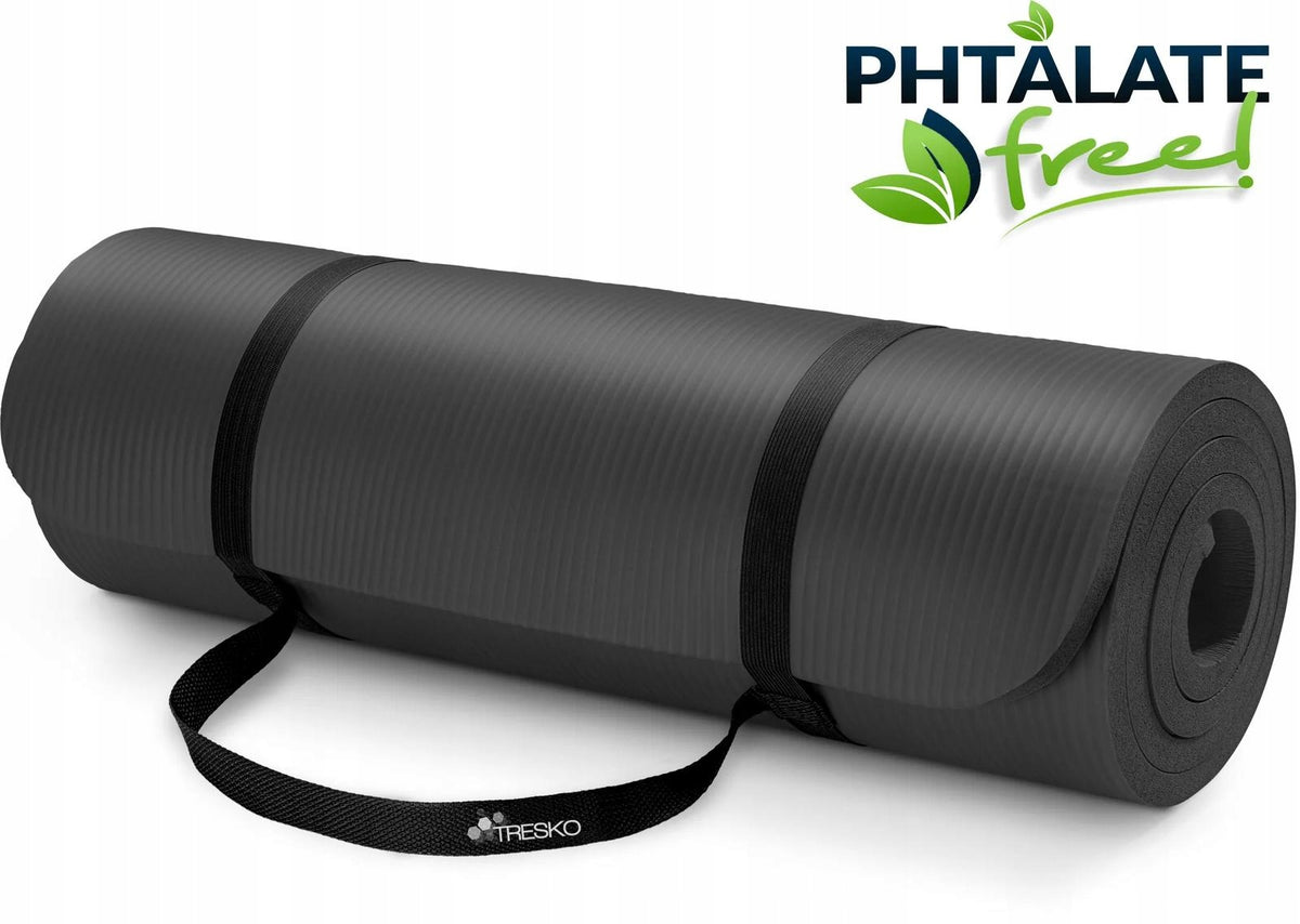 TRESKO YOGA MAT FITNESS GYMNASTIC PILATES 190X100X1.5CM BLACK