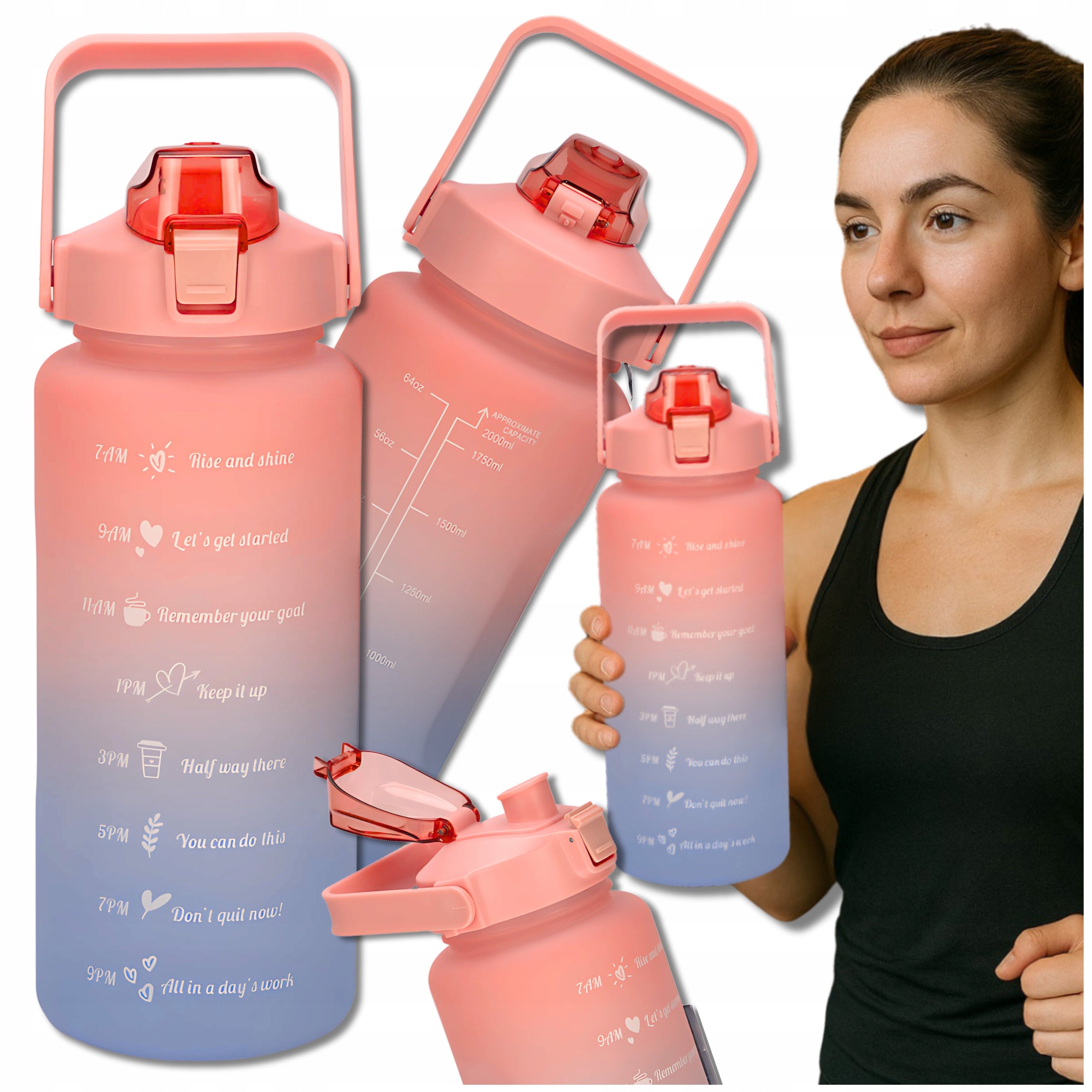 TRESSARI Motivational bottle large 2000ml sports water bottle BPA FREE Brand Tressari