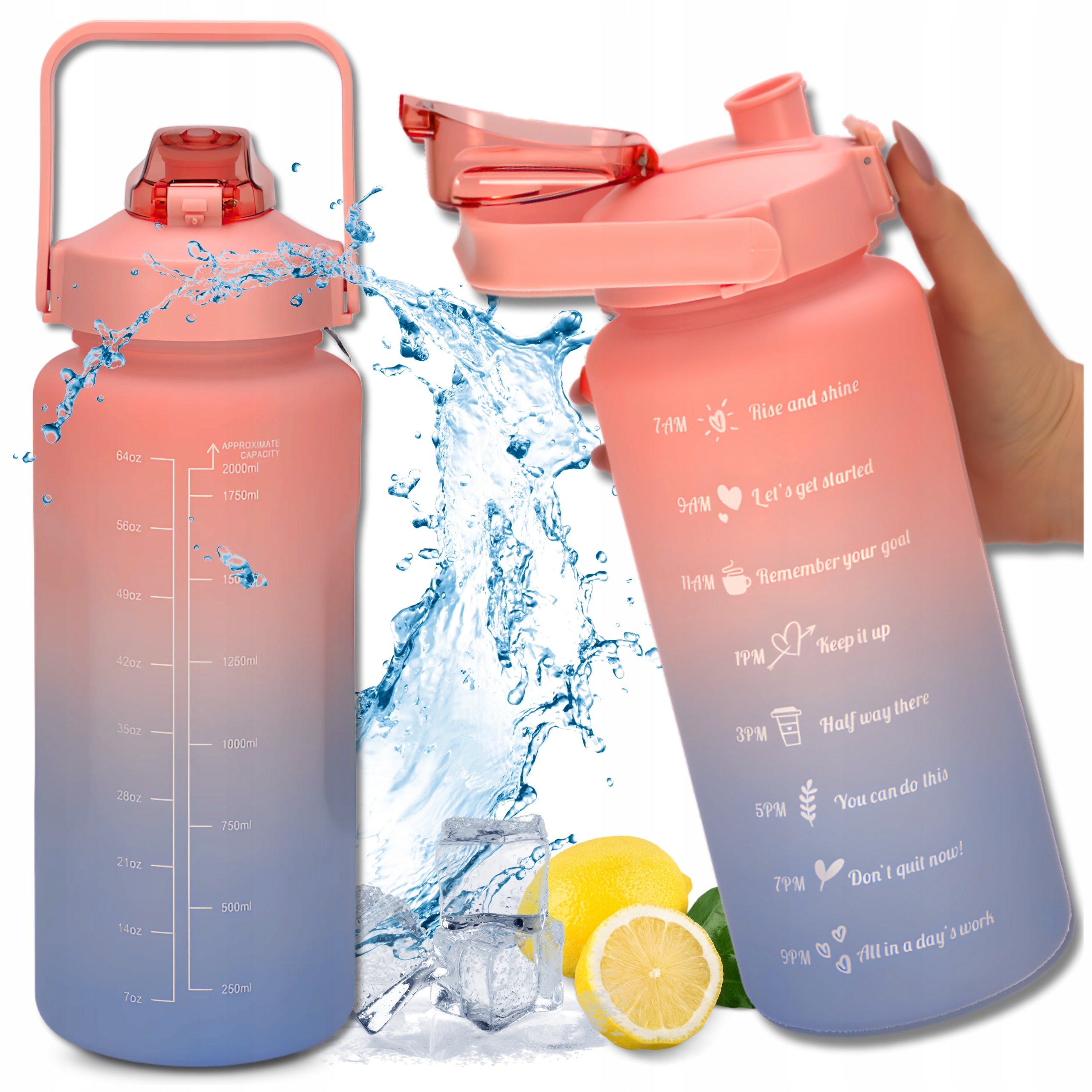 TRESSARI Motivational bottle large 2000ml sports water bottle BPA FREE