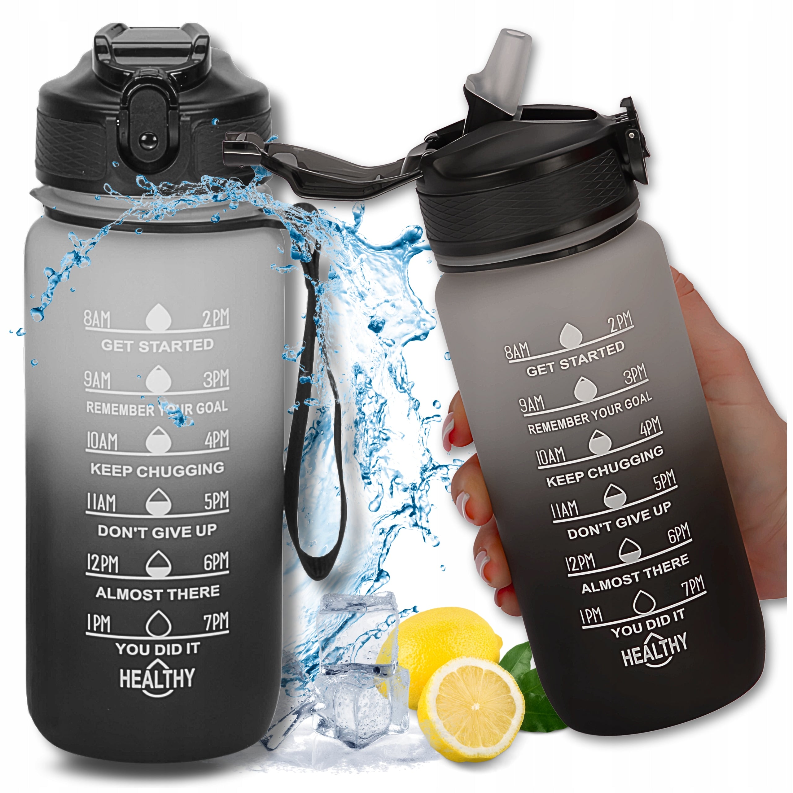TRESSARI Motivational bottle water bottle black holder 600ml for water BPA FREE Brand Tressari
