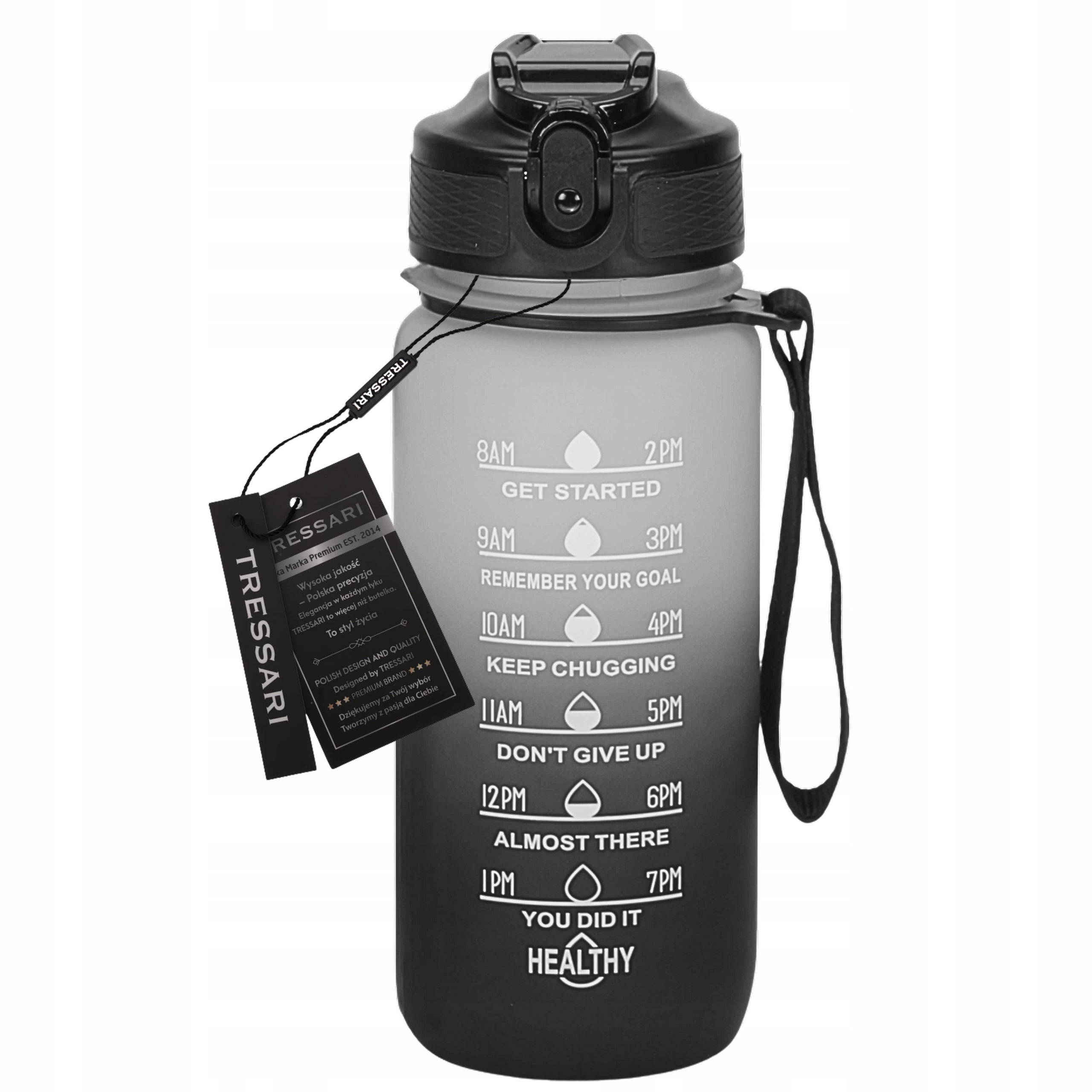 TRESSARI Motivational bottle water bottle black holder 600ml for water BPA FREE EAN (GTIN) 5905884092187