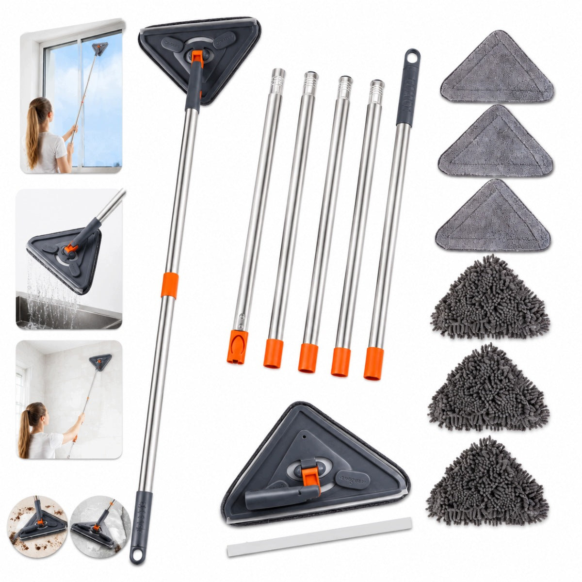 TRIANGULAR FLOOR MOP SWIVEL FLAT TELESCOPIC + 6 CARTRIDGES