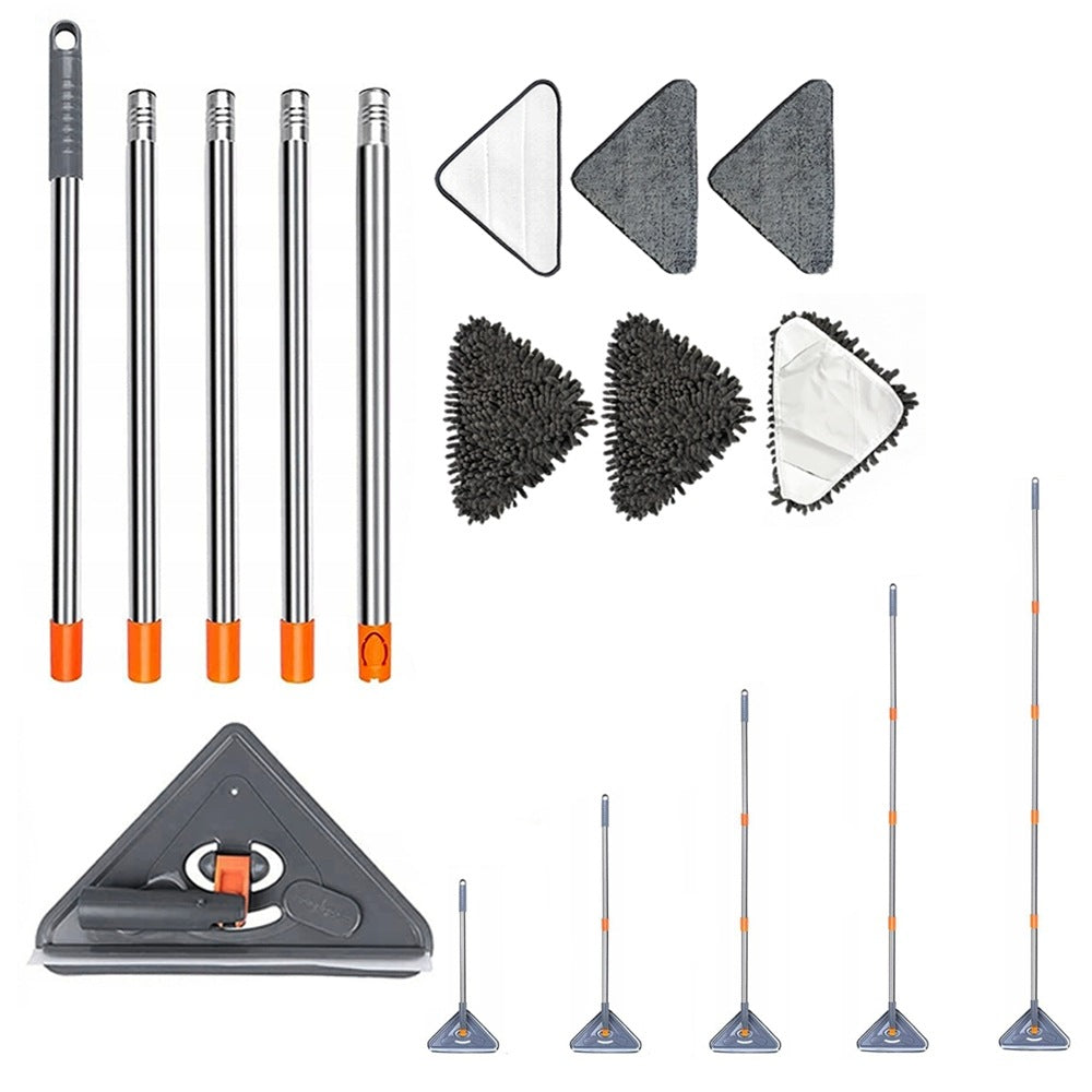 TRIANGULAR FLOOR MOP SWIVEL FLAT TELESCOPIC + 6 MICROFIBER CARTRIDGES