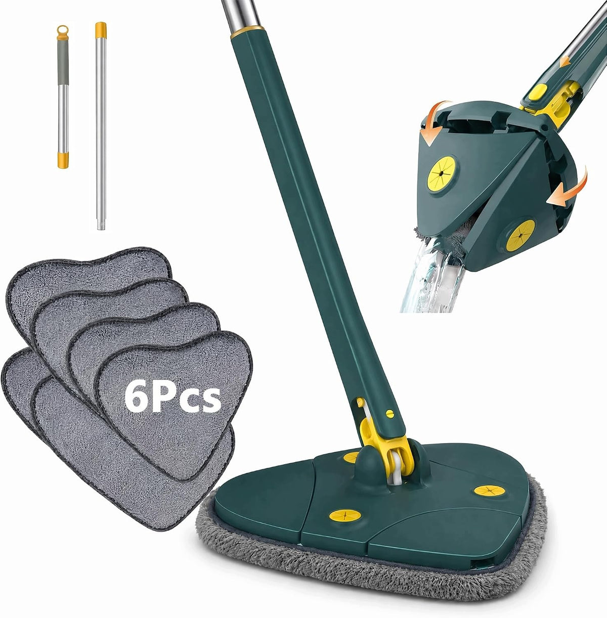 TRIANGULAR MOP 360° TELESCOPIC SET OF 6 MICROFIBER PADS
