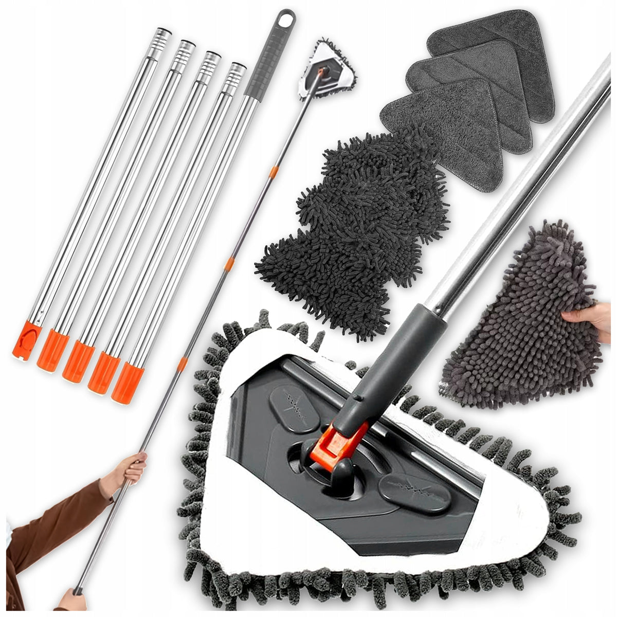 TRIANGULAR TELESCOPIC FLOOR MOP FLAT + 6 MICROFIBER CARTRIDGES
