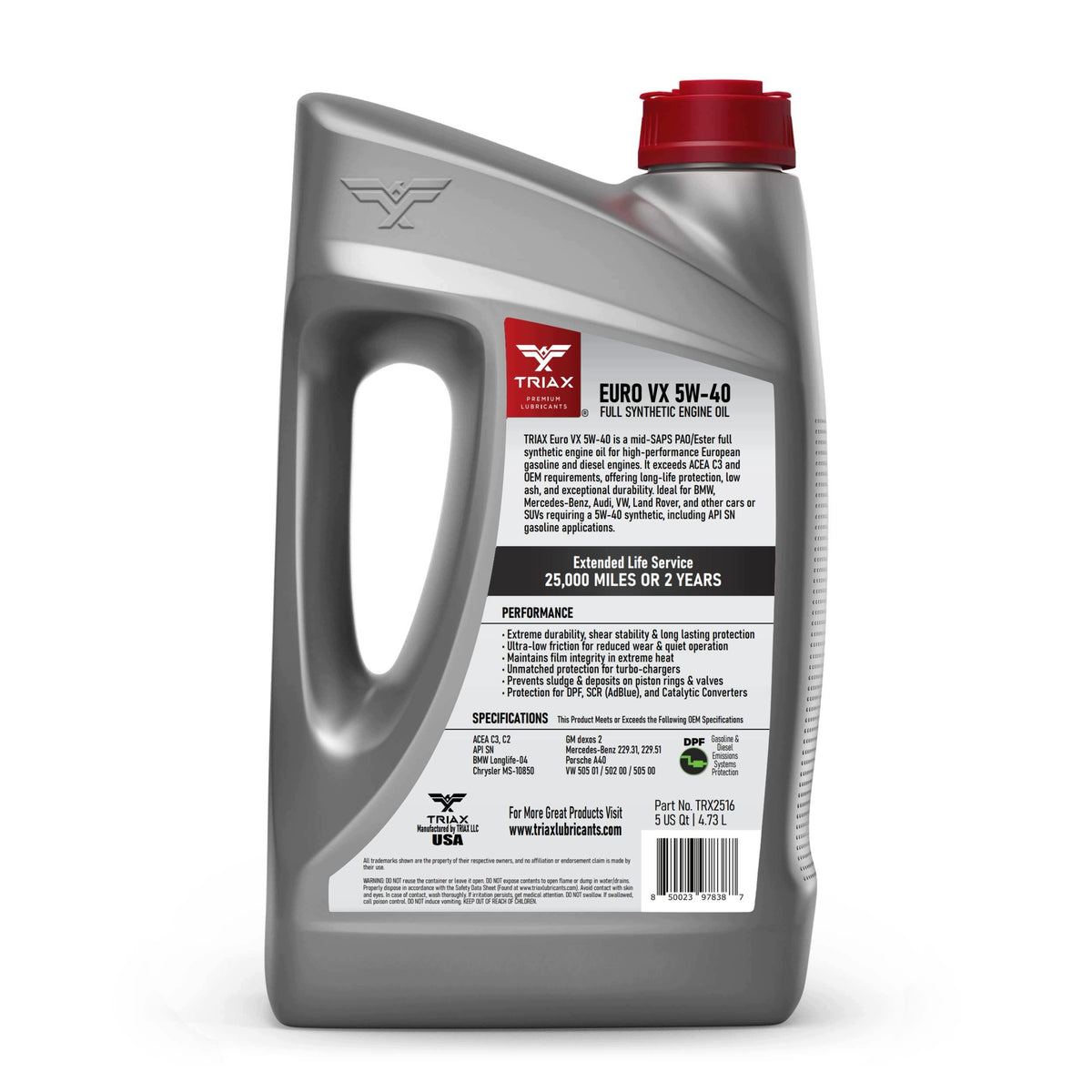 TRIAX Euro VX 5W-40 Full Synthetic Engine Oil ACEA C3, 4.73 L Manufacturer code TRX2516
