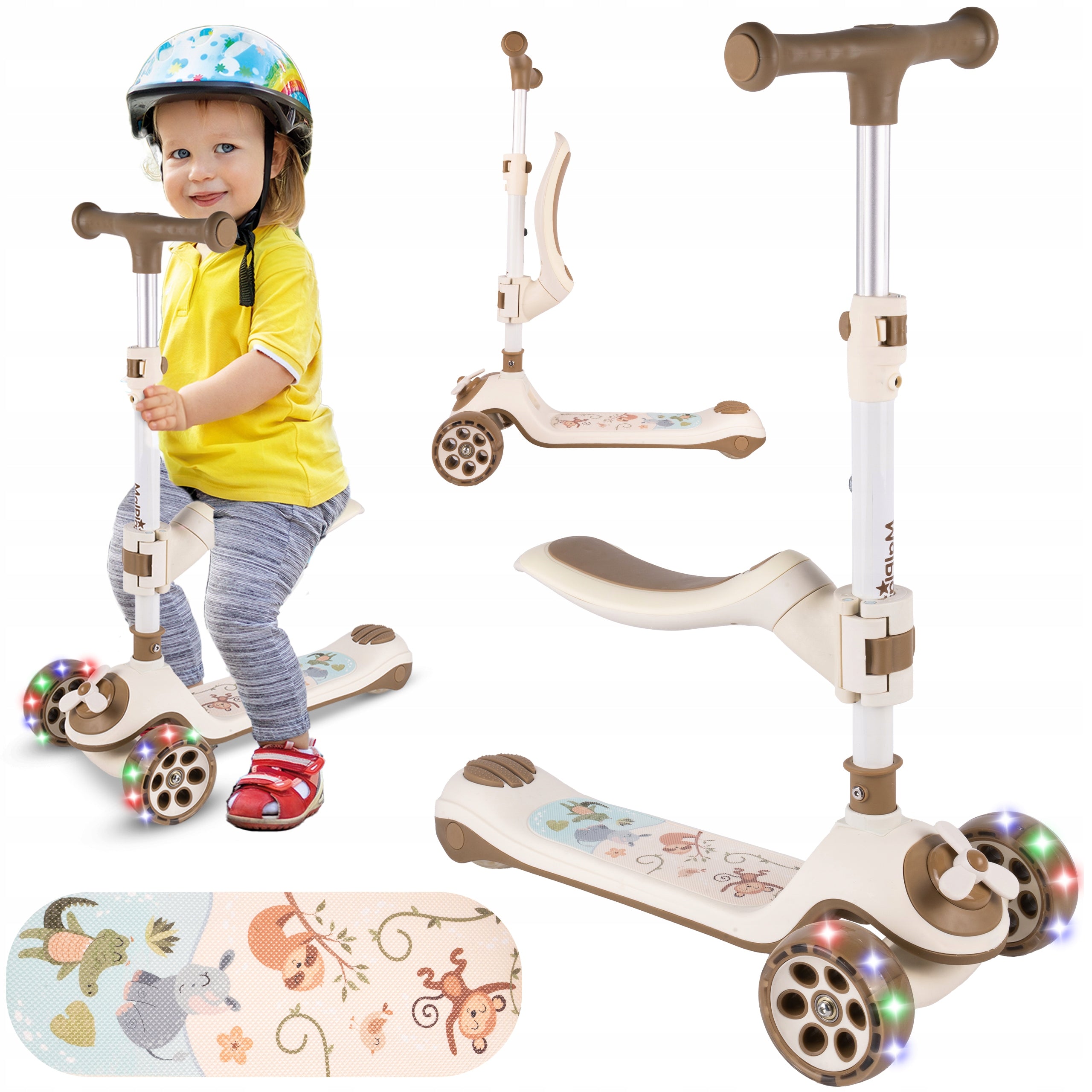 TRICYCLE SCOOTER FOR CHILDREN BALANCE RIDER WITH LED WHEEL SEAT