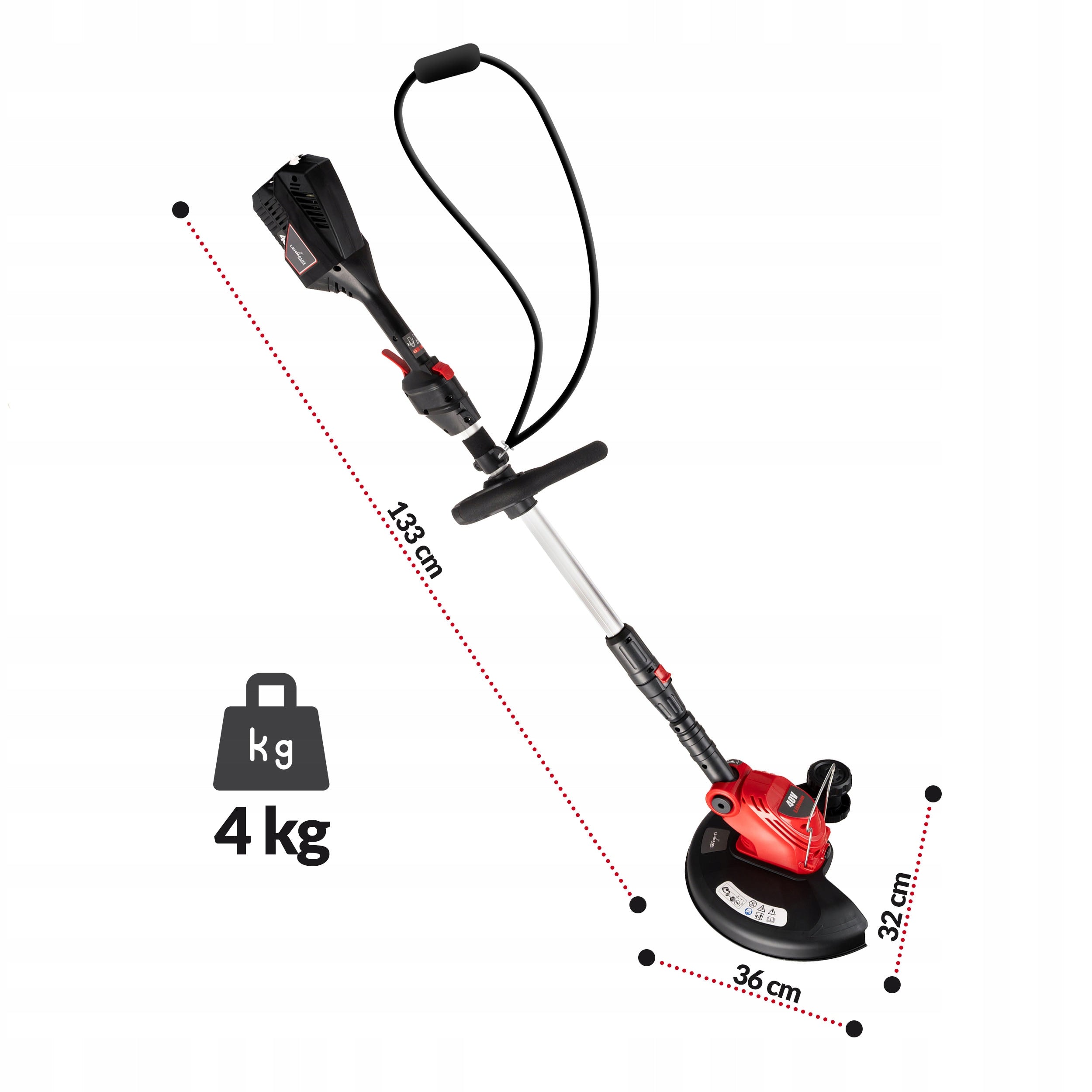 TRIMMER CORDLESS SCYTHE GRASS BRUSH CUTTER BODY GARDEN FISHING LINE Model PODKASZARKA DWUŻYŁKOWA 0.4KM REGULACJA WYSOKOŚCI