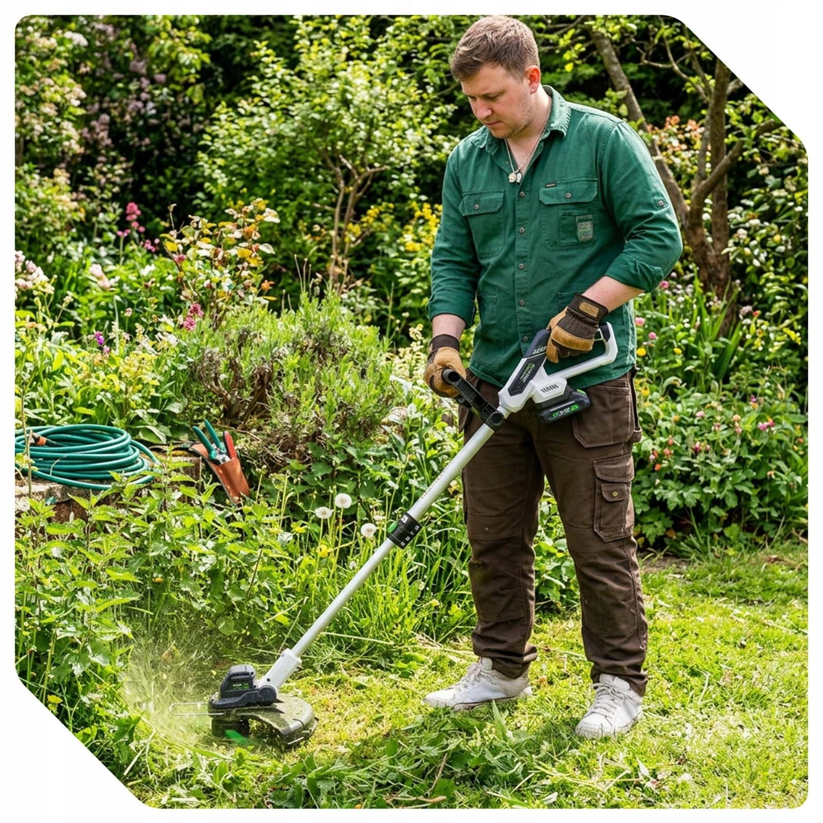 TRIMMER CORDLESS SCYTHE POWERFUL BRUSH CUTTER ON THE WHEELS OF THE LINE KNIVES SET Model W04005 PODKASZARKA KOSA AKUMULATOROWA 20V