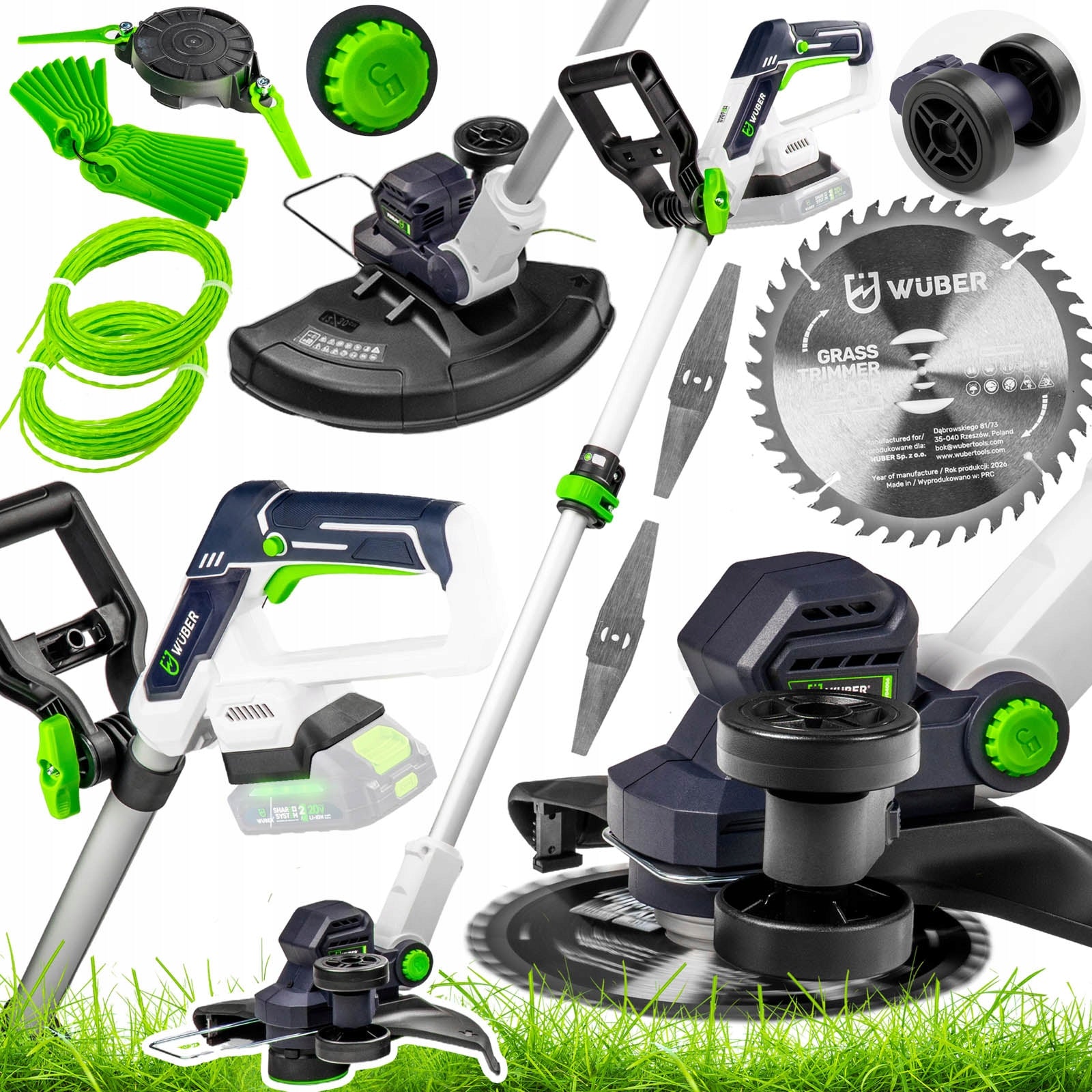 TRIMMER CORDLESS SCYTHE POWERFUL BRUSH CUTTER ON THE WHEELS OF THE LINE KNIVES SET