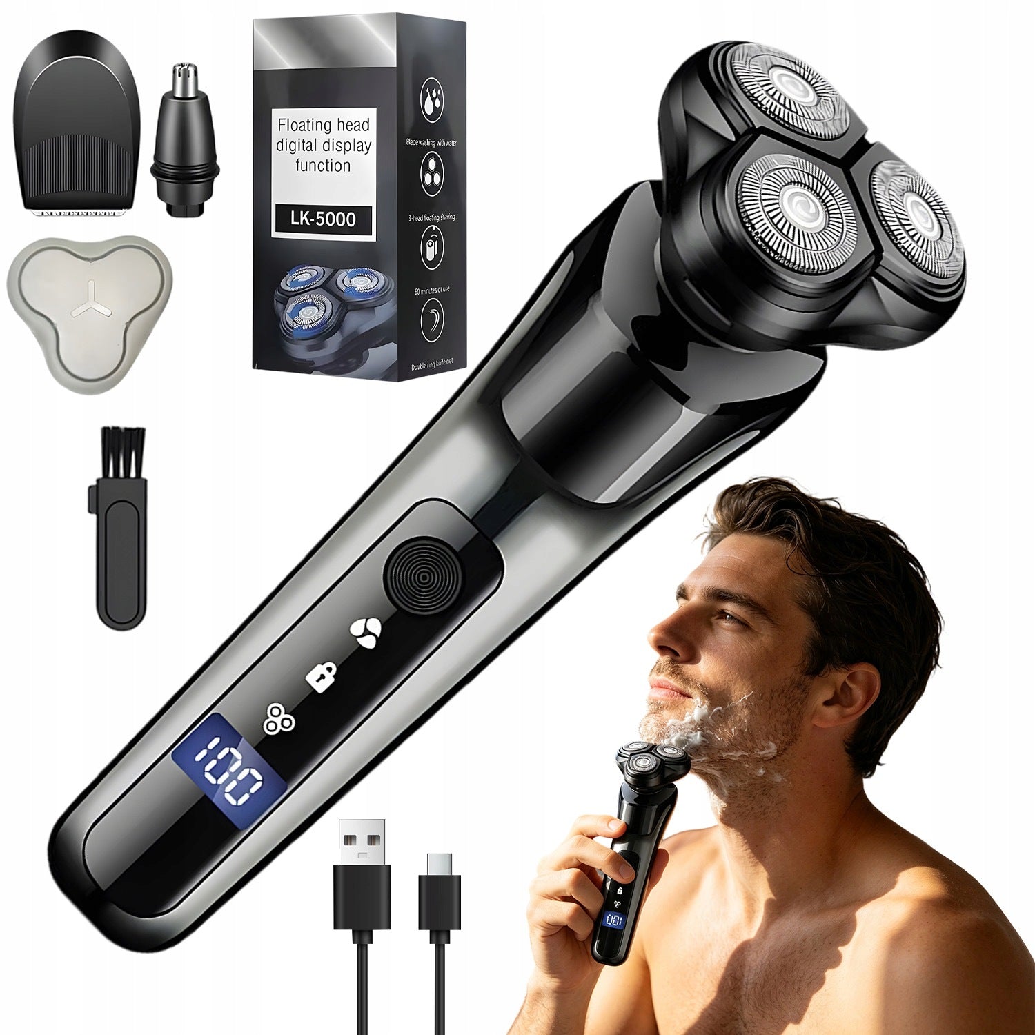 TRIMMER ELECTRIC FACE NOSE BAKI CAGE MULTIFUNCTIONAL BLACK