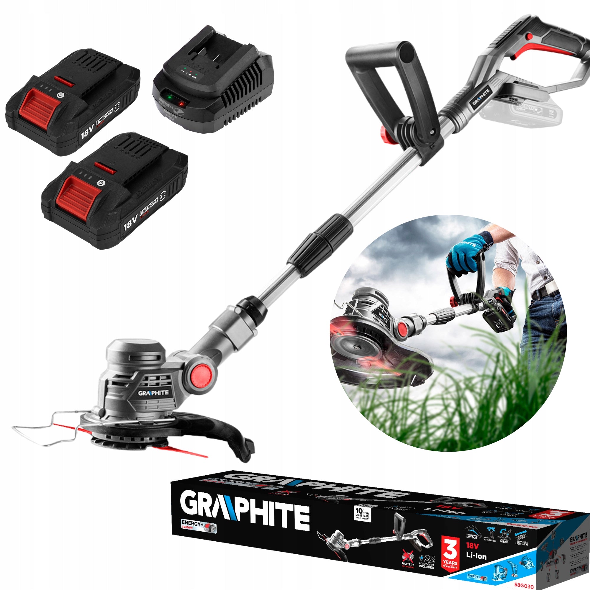 TRIMMER GRAPHITE + 2x BATTERY 4 AH + CHARGER