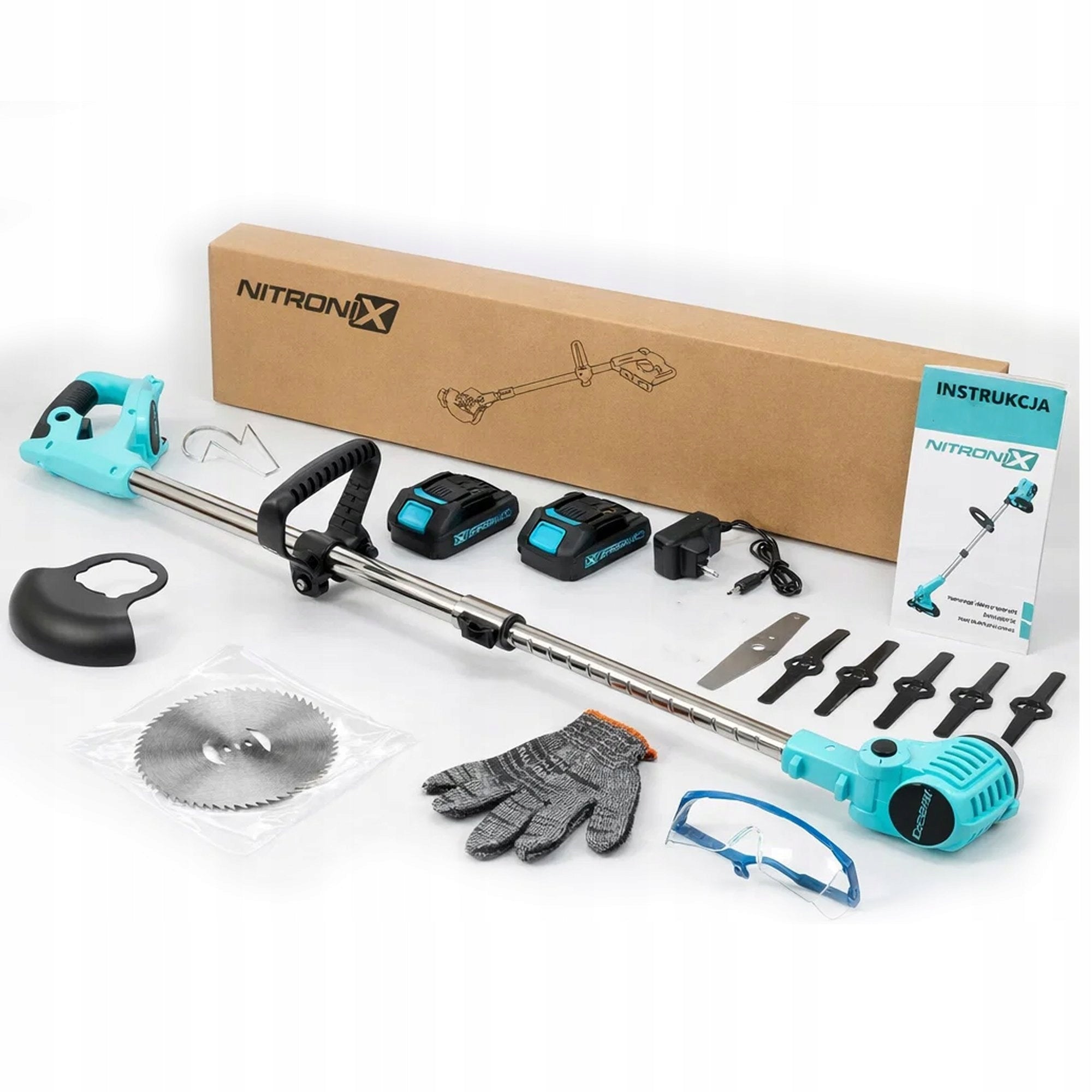 TRIMMER SCYTHE CORDLESS BRUSH CUTTER +2 BATTERIES 21V SET SHIELD Tool weight 1.5 kg