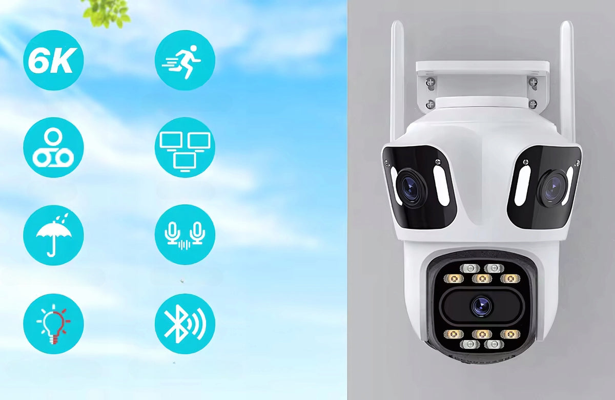 TRIPLE IP CAMERA WIFI SMART ROTATING OUTDOOR UHD 8MPx ZOOM 3in1 ICSEE Packaging status original