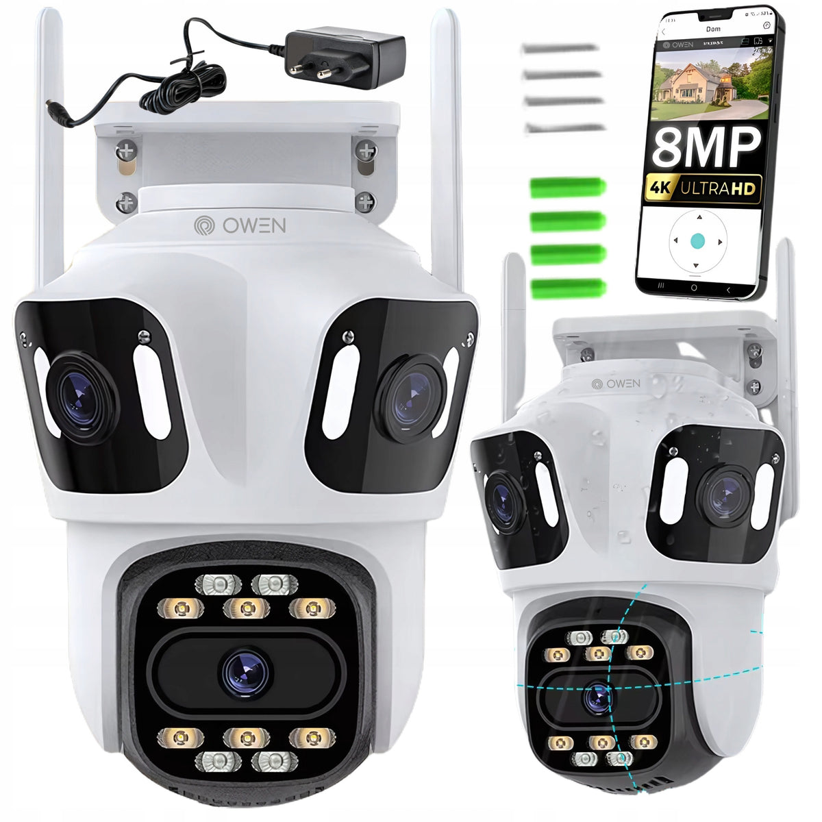 TRIPLE IP CAMERA WIFI SMART ROTATING OUTDOOR UHD 8MPx ZOOM 3in1 ICSEE